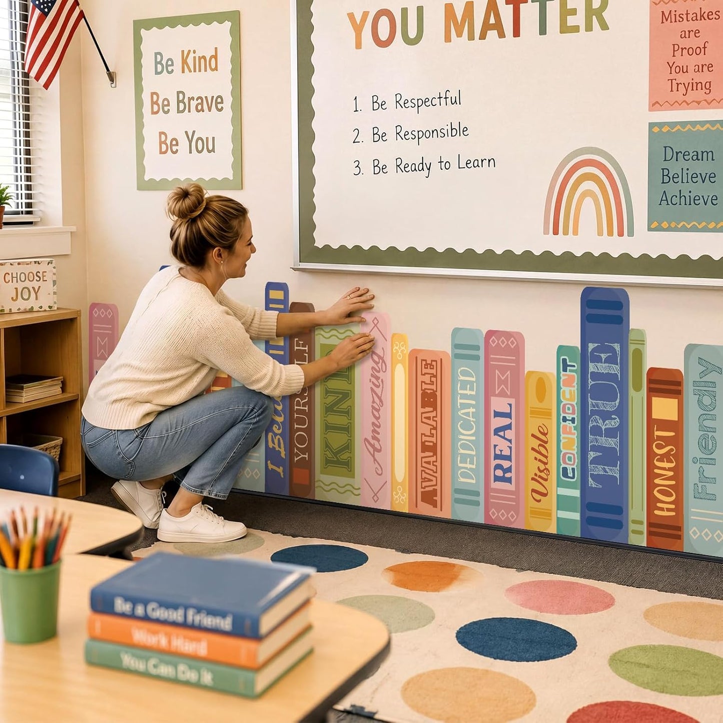 Boho Classroom Wall Decor Fabric Back to School Classroom Wall / Boho Color / Book / 9.8 ft