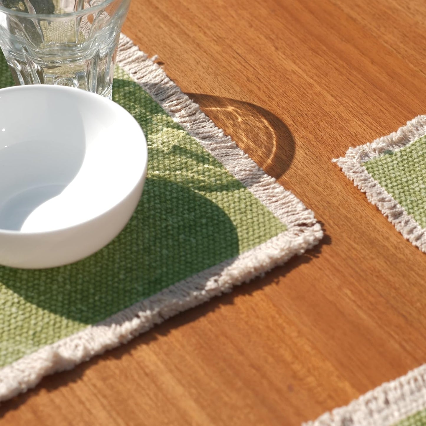 Hausattire Cotton Frayed Placemats Set of 6 Dining Table 14x14 Inch | Rustic Vintage Boho Washable Easter Placemat for
