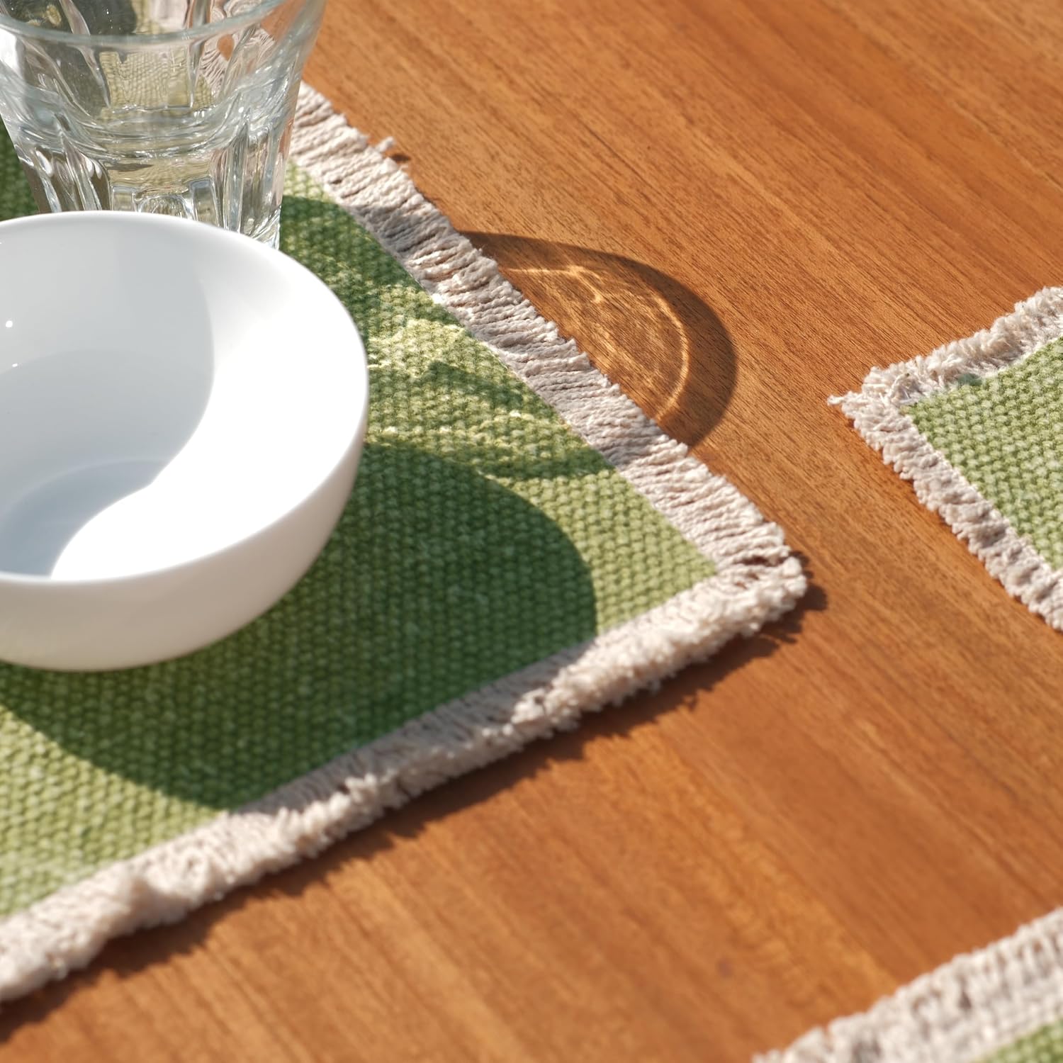 Hausattire Cotton Frayed Placemats Set of 6 Dining Table 14x14 Inch | Rustic Vintage Boho Washable Easter Placemat for