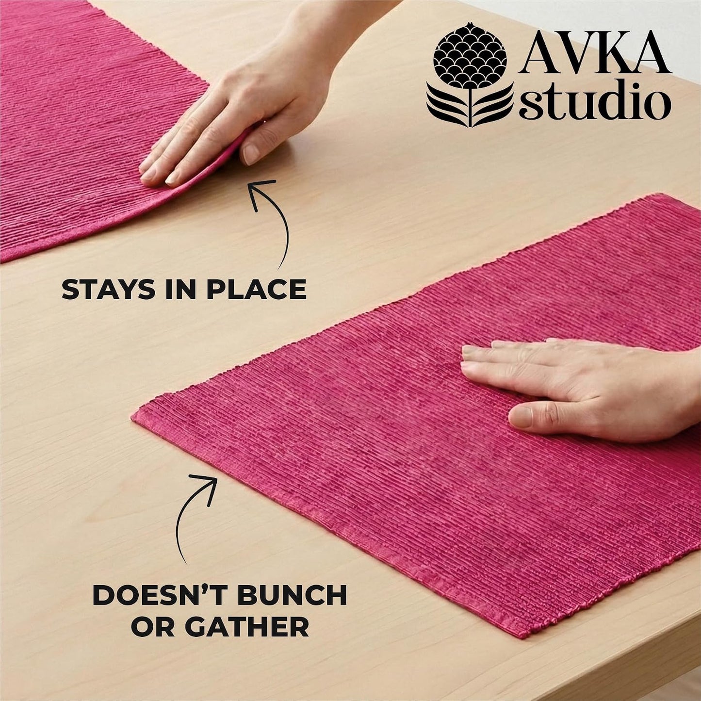 100% Cotton Ribbed Placemats - Set of 8-13 x 19 Inches - Fuchsia/Bright Pink - Everyday Basic Fabric Table Mats - Thick