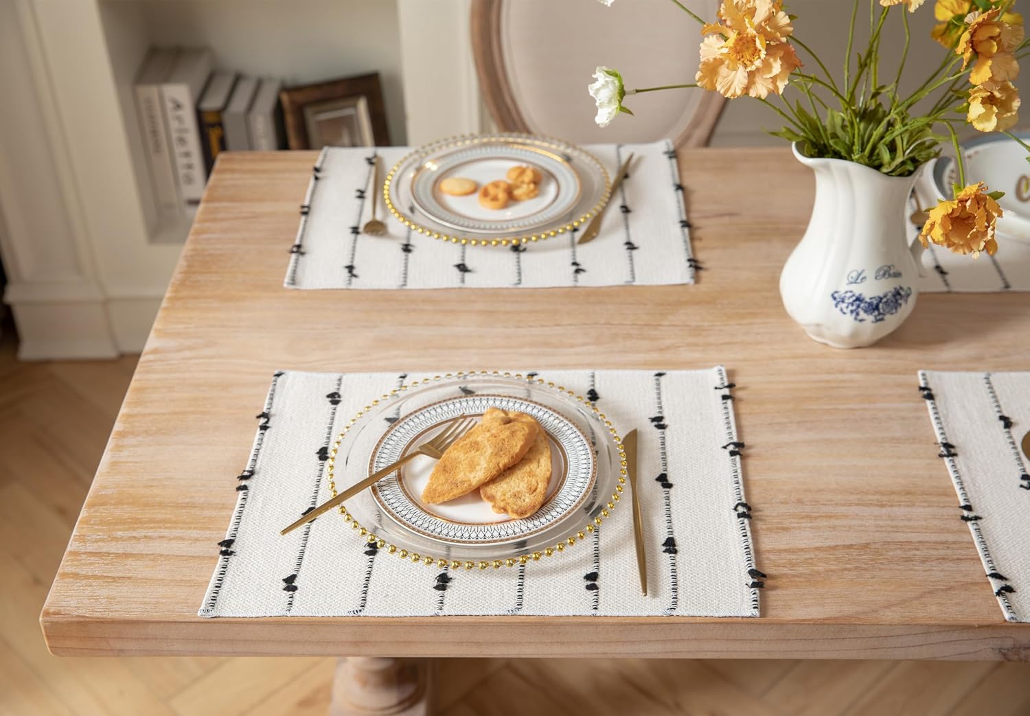 Boho Placemats Set of 6 for Dining Table Decor, Woven Cloth Place Mats for Farmhouse Rustic Kitche Home Decor, Cotton