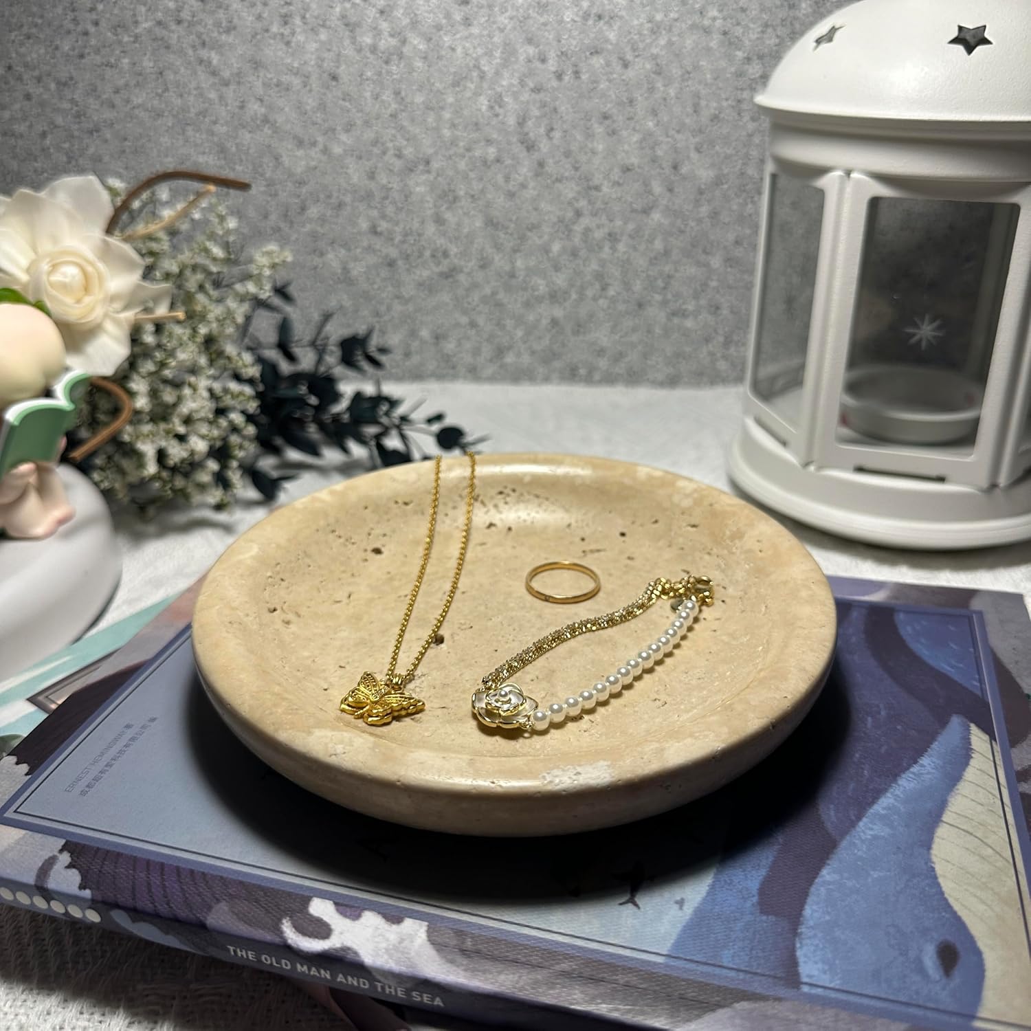 5.5" Ring Holder Tray / Beige Travertine
