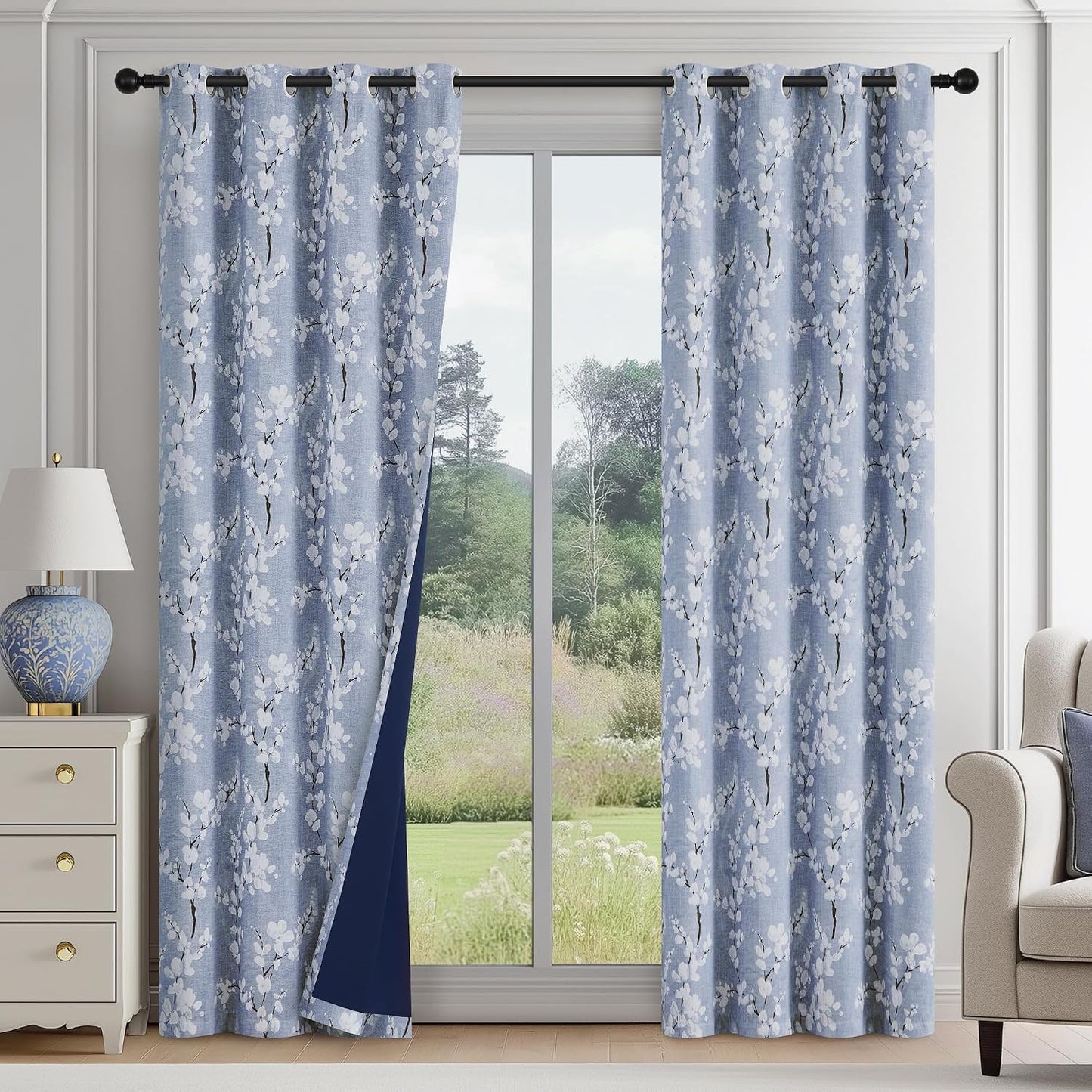 MIULEE 100% Blackout Linen Curtains for Bedroom 42x45 Inches Ivory