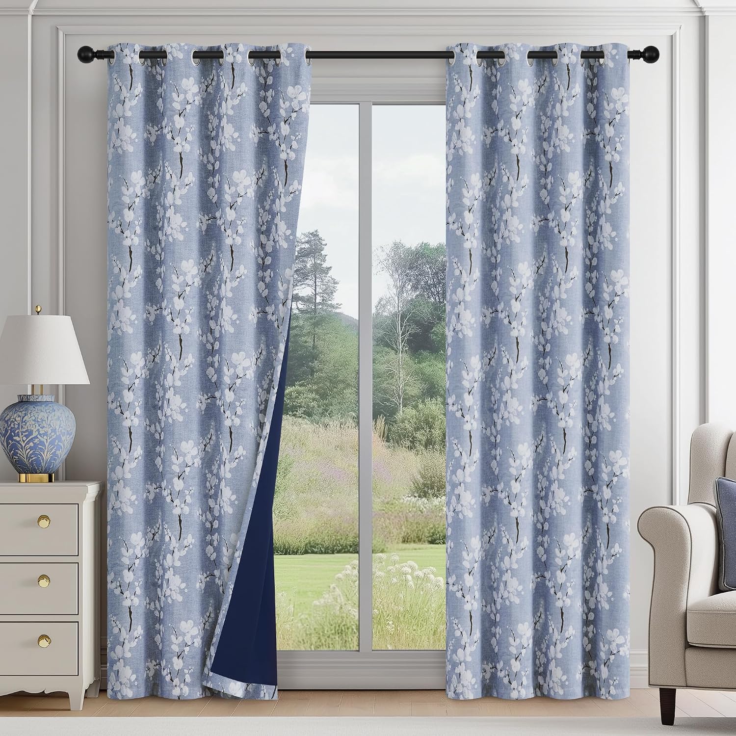 MIULEE 100% Blackout Linen Curtains for Bedroom 42x45 Inches Ivory
