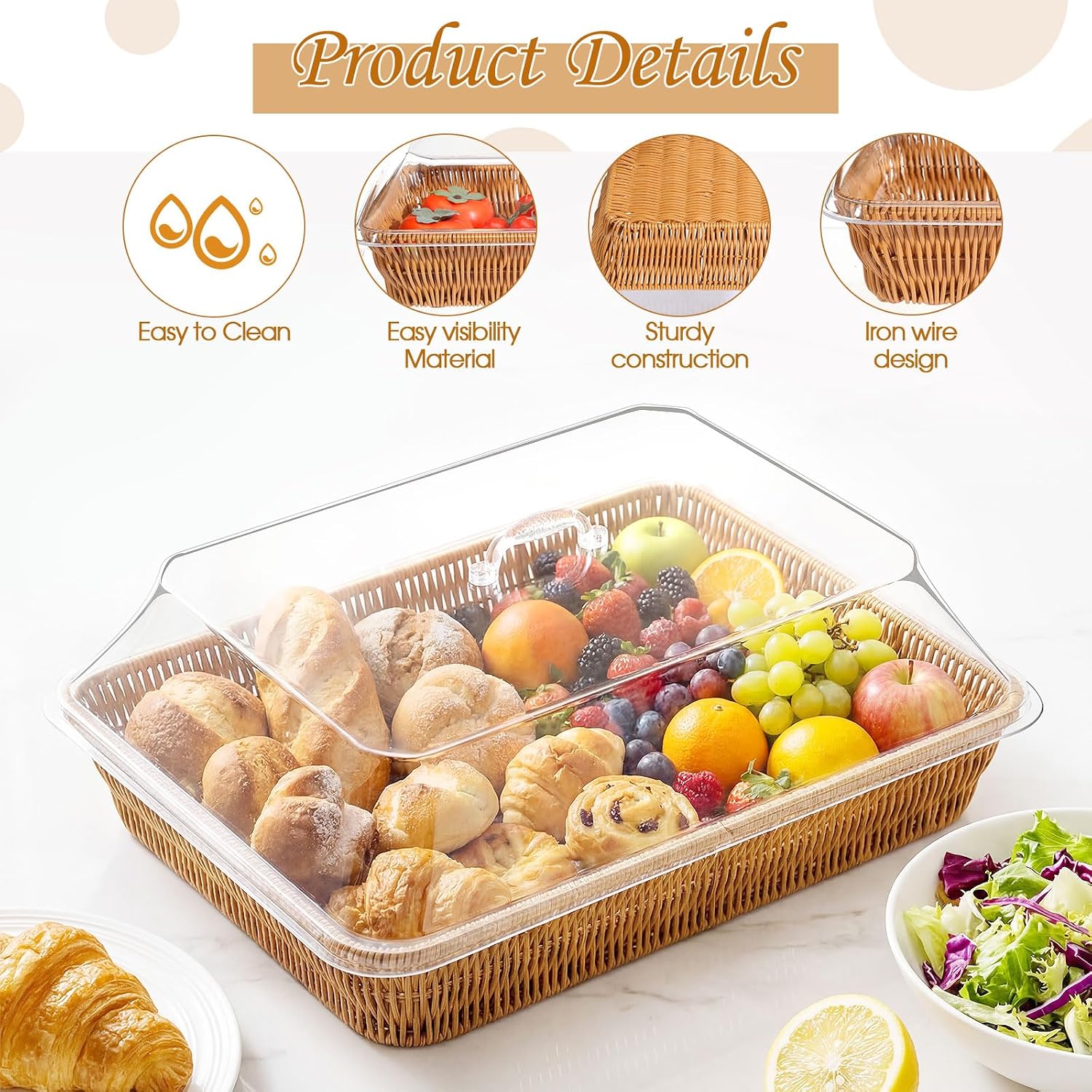 Wicker Bread Basket for Serving / 17.72 x 13.78 / Set of 2