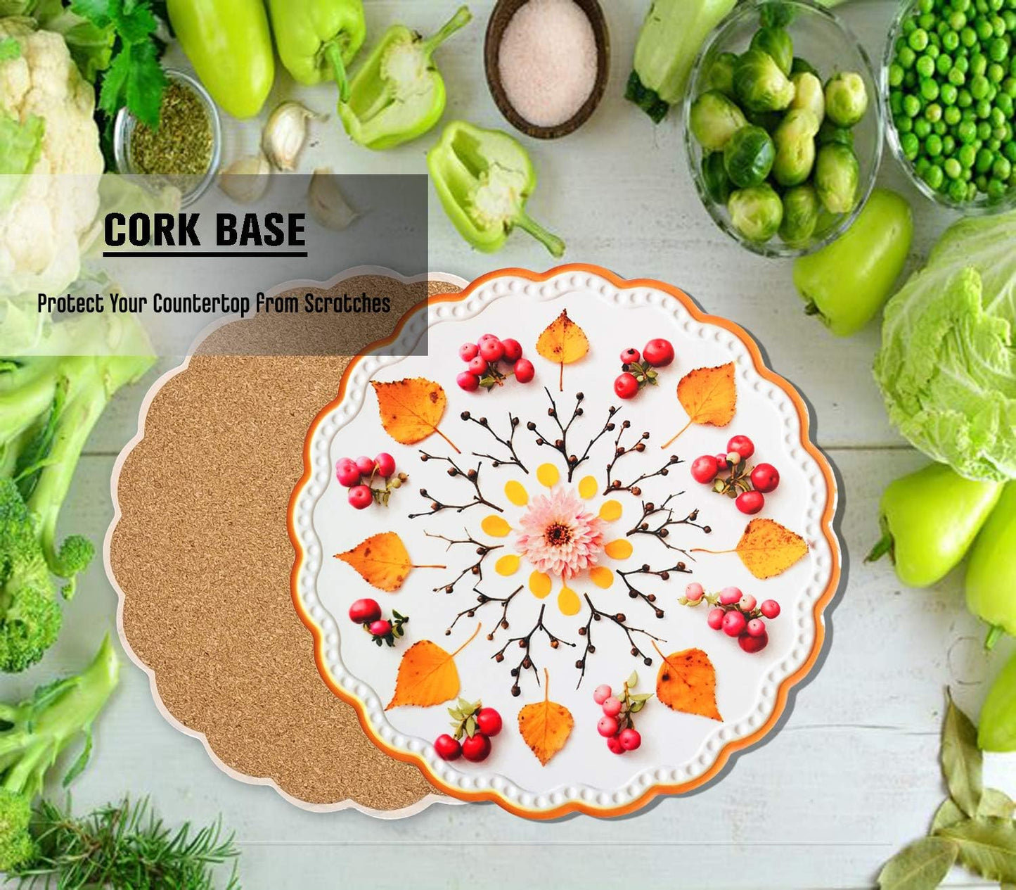 Ceramic Stone Trivets for Hot Pots and Pans, Versatile Trivet with Cork Base, Heat Resistant Mats for Countertop