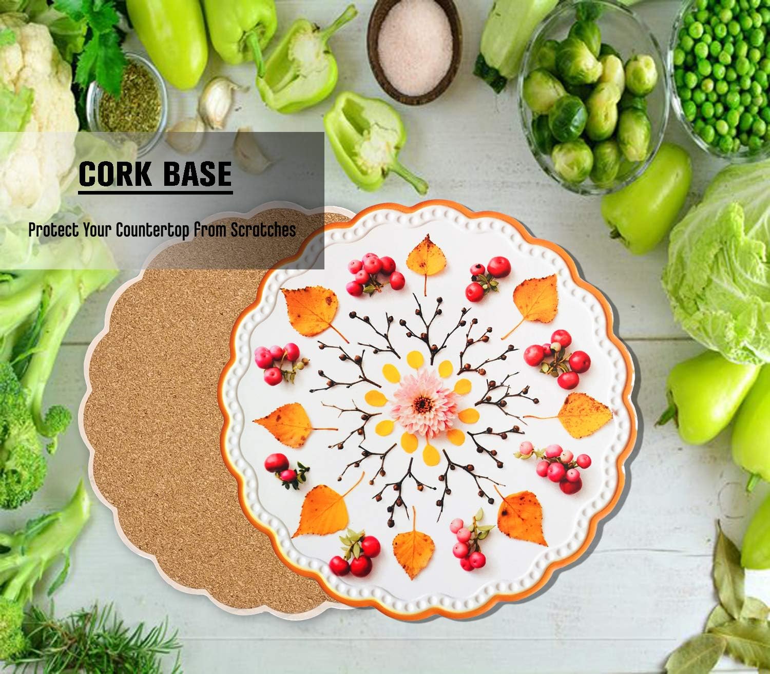 Ceramic Stone Trivets for Hot Pots and Pans, Versatile Trivet with Cork Base, Heat Resistant Mats for Countertop