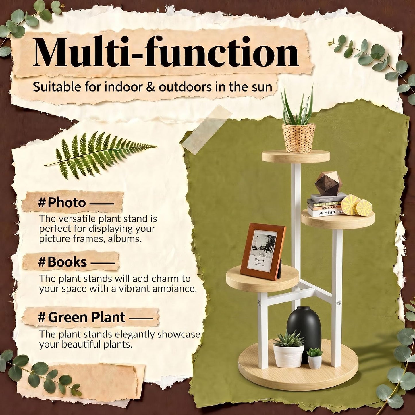 3 Tier Plant Stand Indoor, Metal Wood Plant Stands For Indoor Plants Multiple, Corner Tiered Flower Plants Shelf Stand