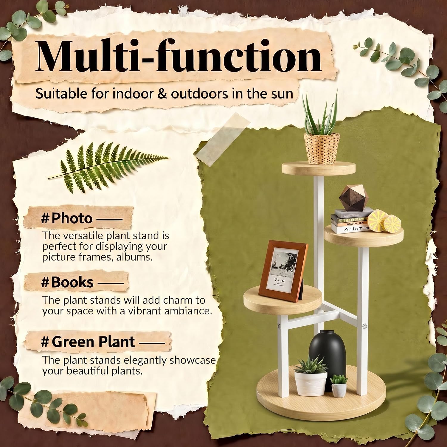 3 Tier Plant Stand Indoor, Metal Wood Plant Stands For Indoor Plants Multiple, Corner Tiered Flower Plants Shelf Stand