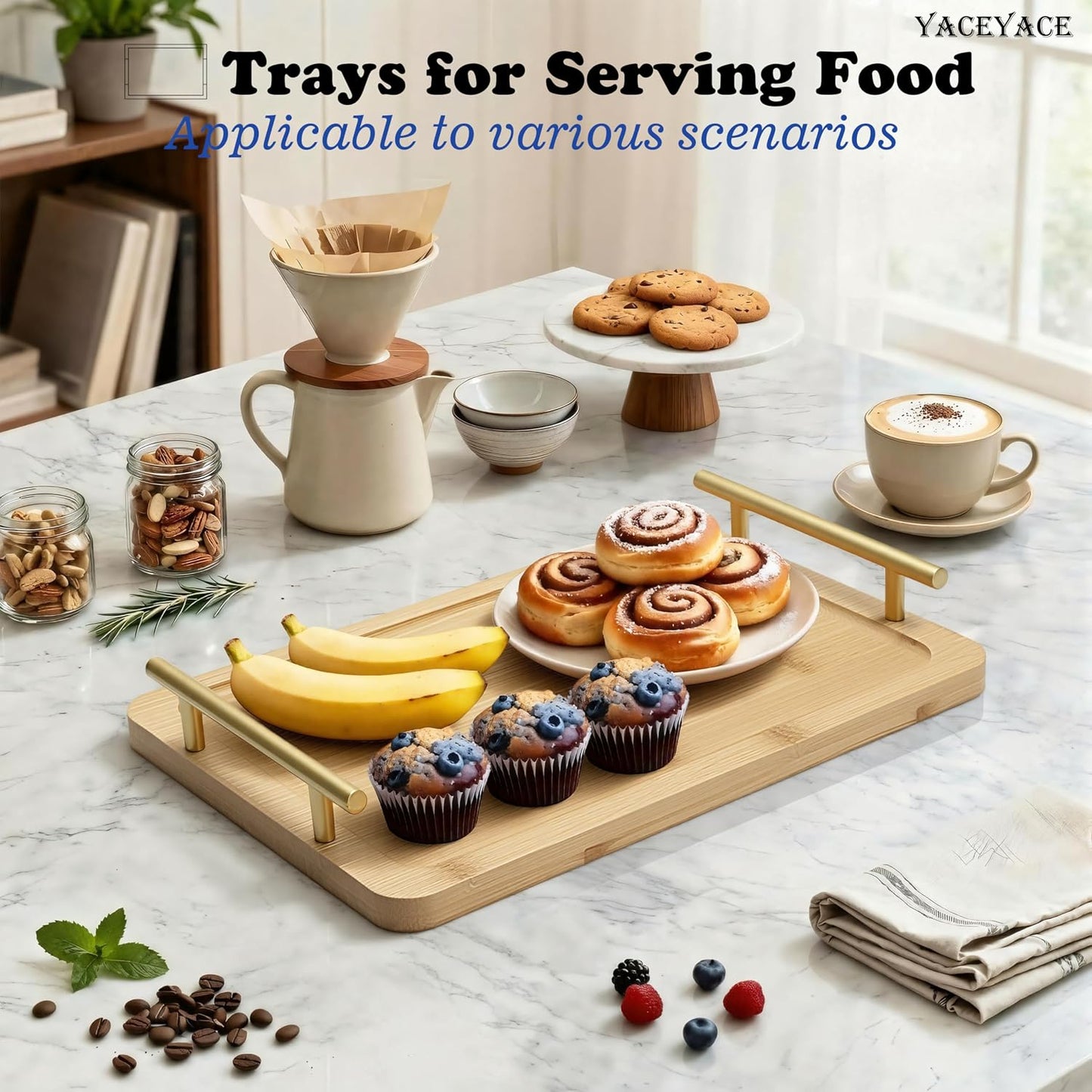 Bamboo Serving Trays / Natural Bamboo / 12 x 7.5 x 1.8