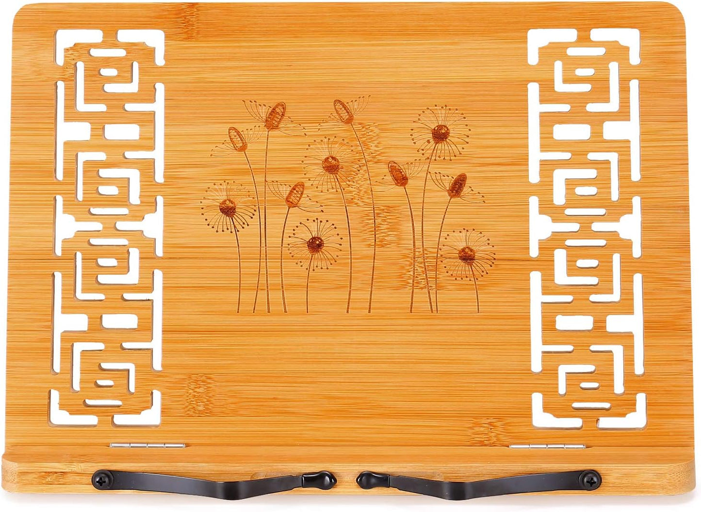 MEGREZ Foldable Bamboo Book Stand Adjustable Cookbook Reading Holder | anti-slip, lightweight, foldable flat storage