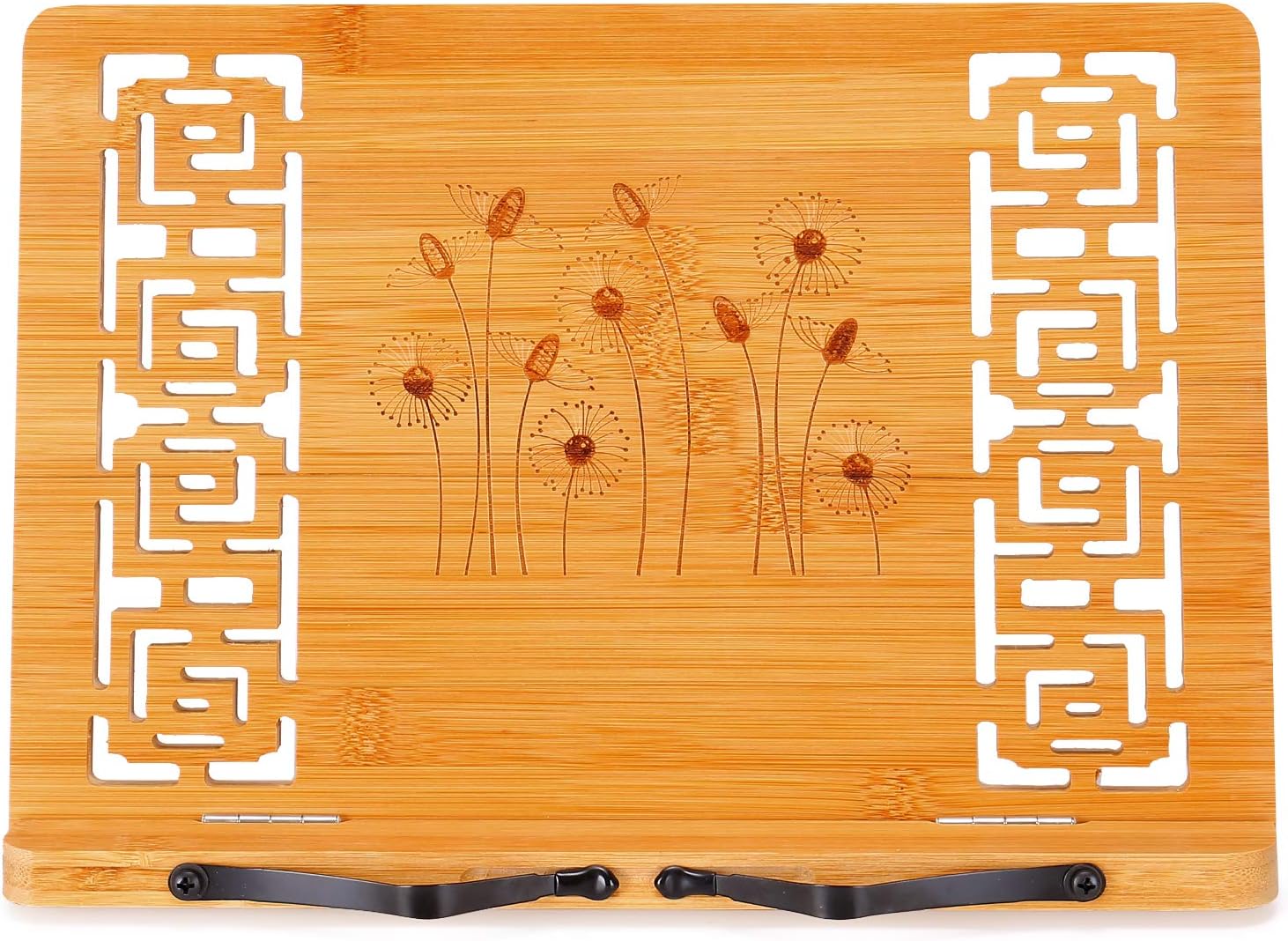 MEGREZ Foldable Bamboo Book Stand Adjustable Cookbook Reading Holder | anti-slip, lightweight, foldable flat storage