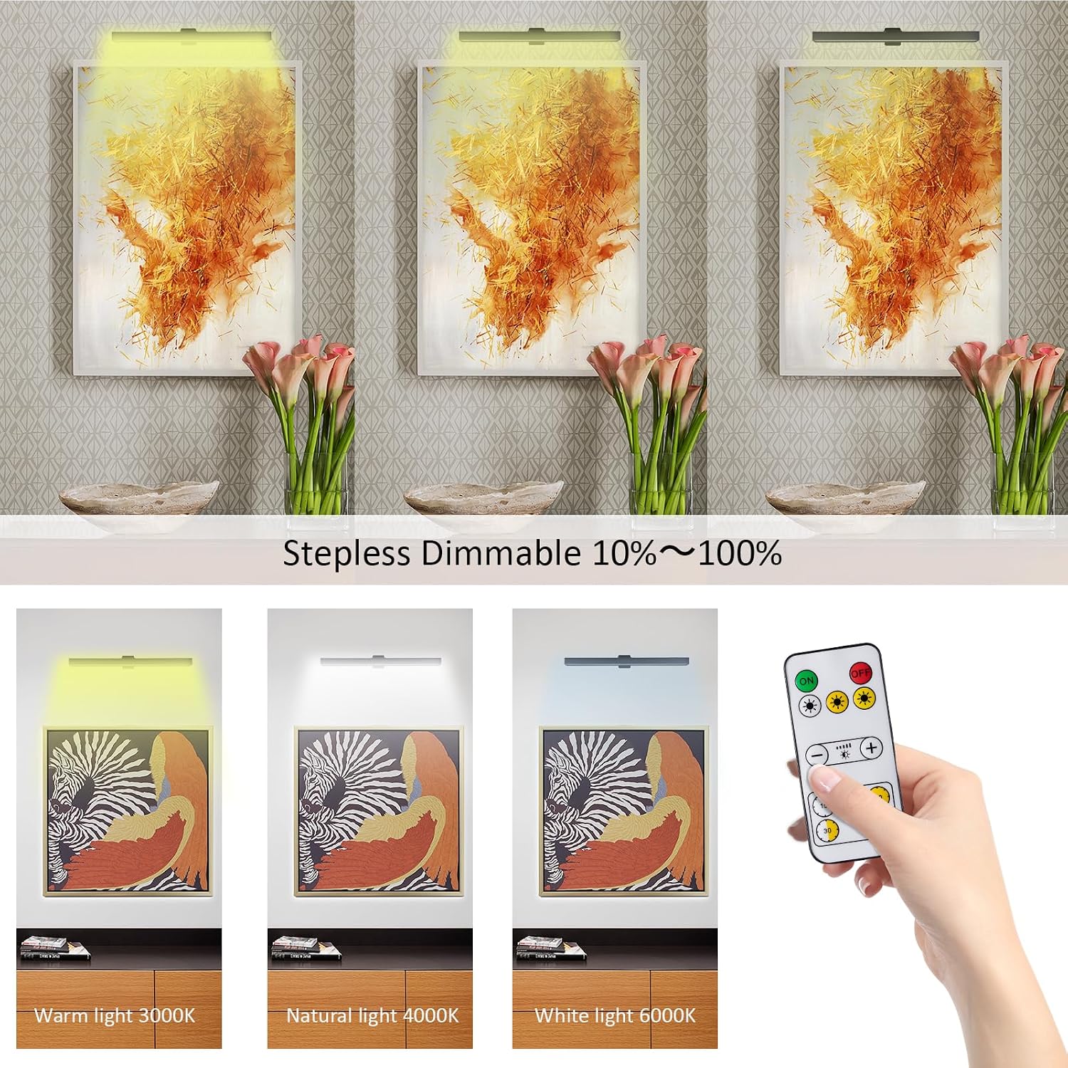 MIOBLUE LED Picture Lights with Remote, 16in Metal Battery Operated Picture Light,Rechargeable Display Lamp,Dimmable