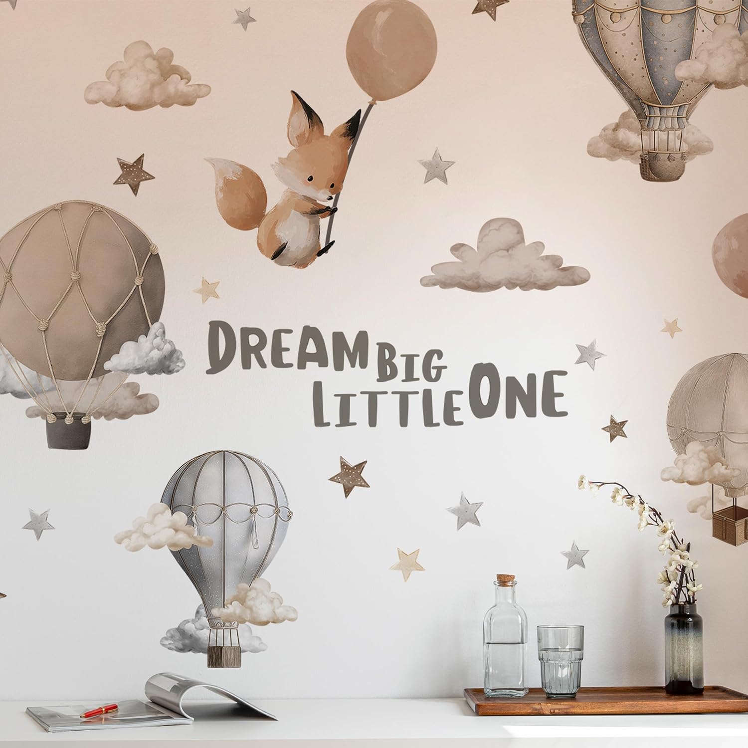 Dreamy Hot Air Balloon and Star Wall Decals / Dream Big Little One