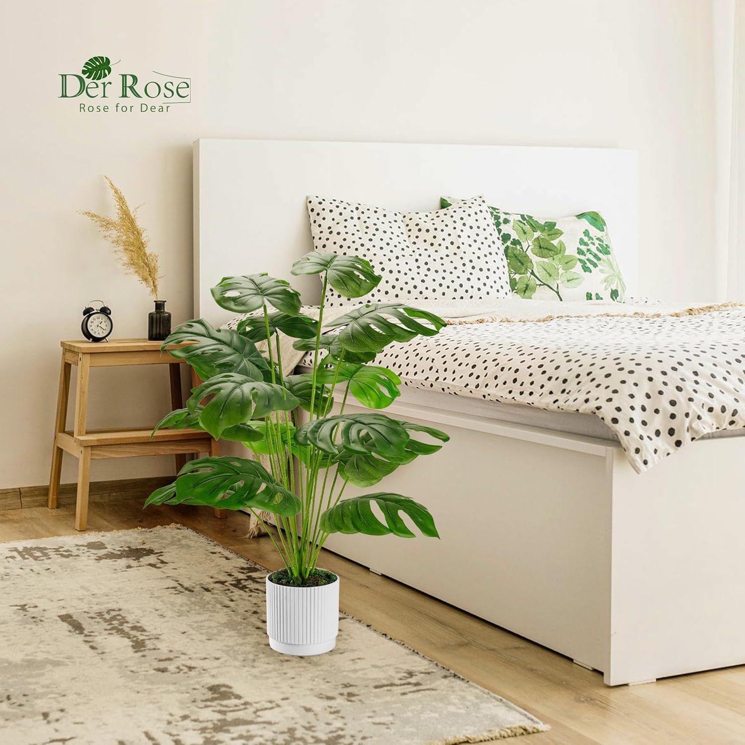 28" Fake Plants Large Artificial Monstera Faux Potted Plants Indoor Tall / 28"-WHITE