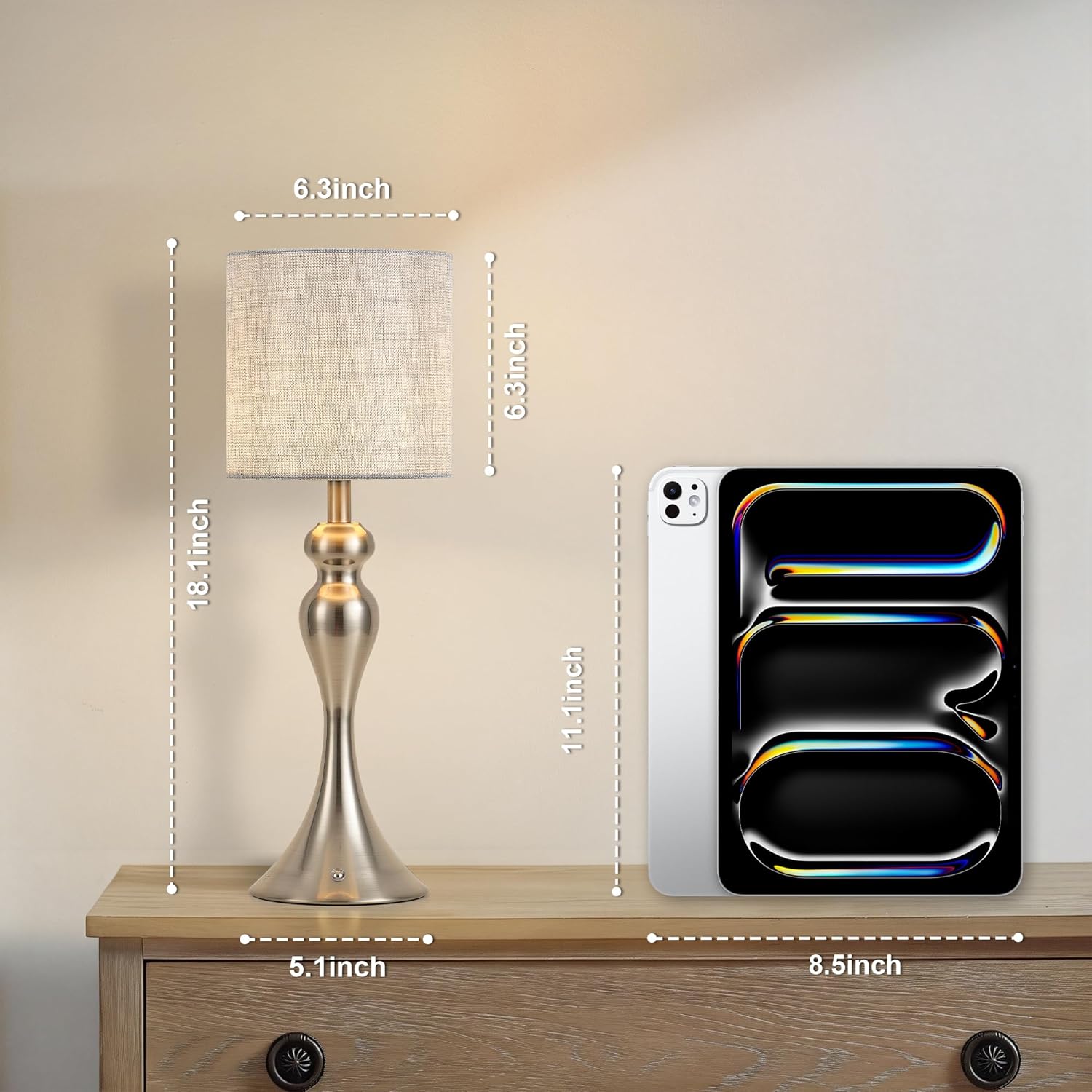 Touch 3-Way Dimmable Desk Lamp for Night Stands / Drum Shade - Nickel