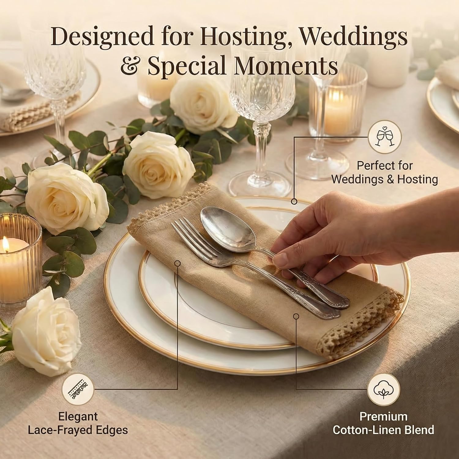 ACCENTHOME Brown Cloth Napkins Set of 12 18x18 inch Cotton Dinner Napkins - Washable Soft Premium Hotel Quality