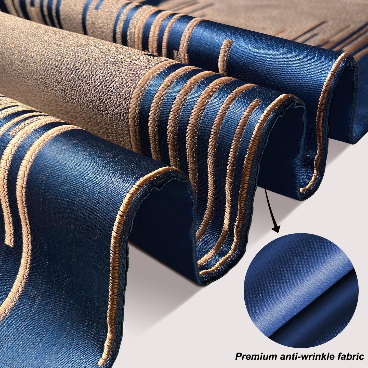 Luxury Modern Blue Table Runner,13"x120",Elegant Abstract Striped, Tassels | Table Runners 120 Inches Long, Thick