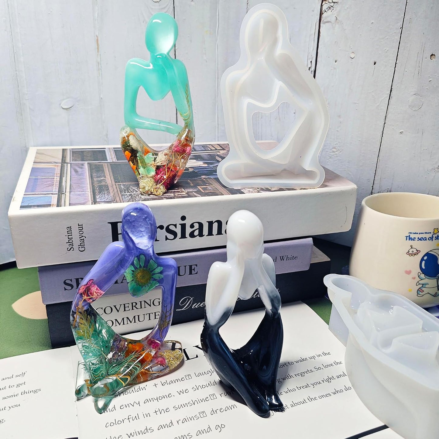 Thinker Statue Silicone Resin Mold Abstract Sculptures Figurines Decoration Office Desk / Set of 3
