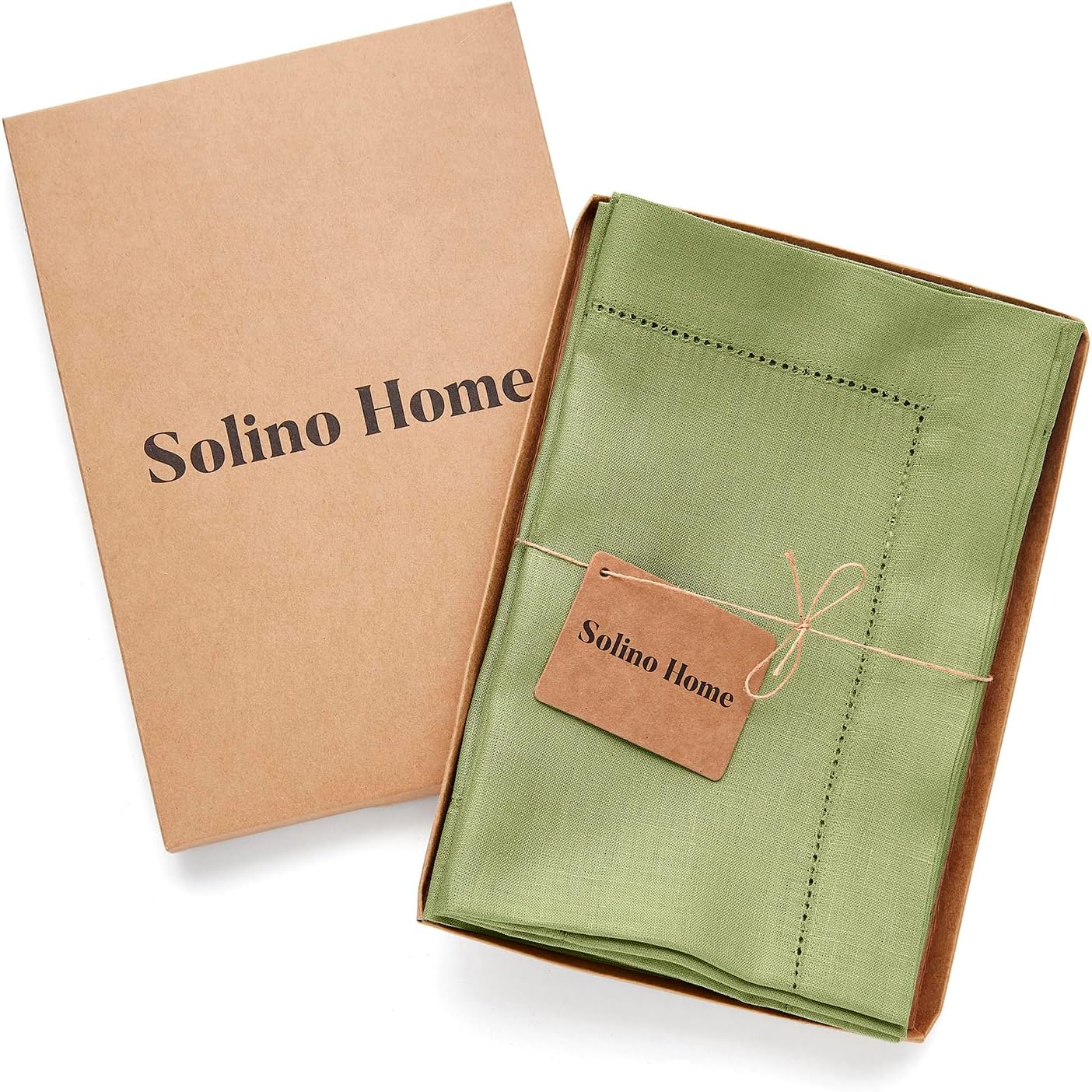Solino Home 100% Pure Linen Dinner Napkins Moss Green, 20 x 20 in, Set of 4 | Classic Hemstitch Cloth Napkins for