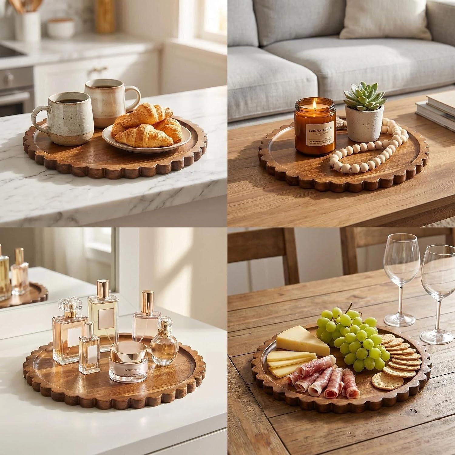 Wooden Decorative Tray / 11.6 / 11.6 Inch