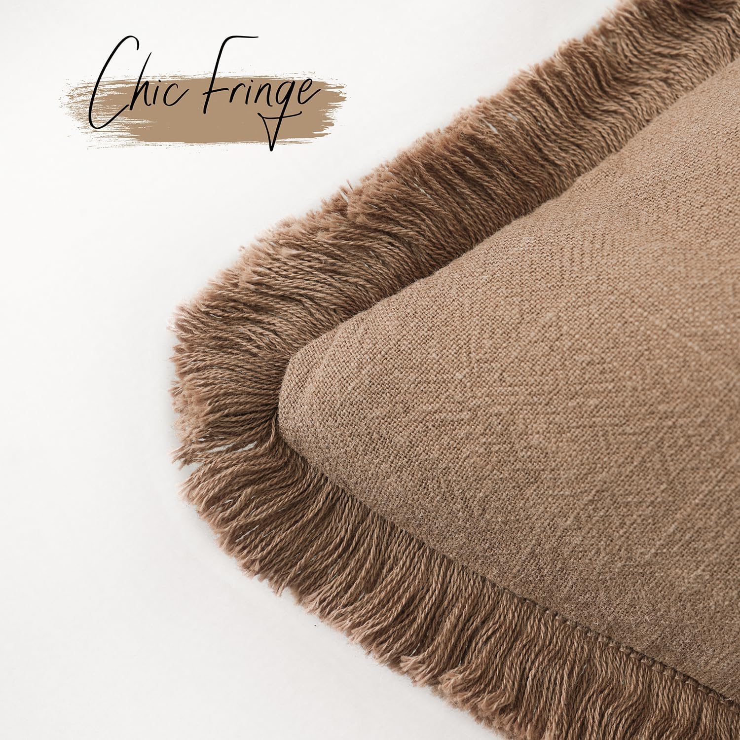 Decorative Linen Fringe Lumbar Throw Pillow Covers Boho Farmhouse Cushion Cover / 20 x 12 / Brick