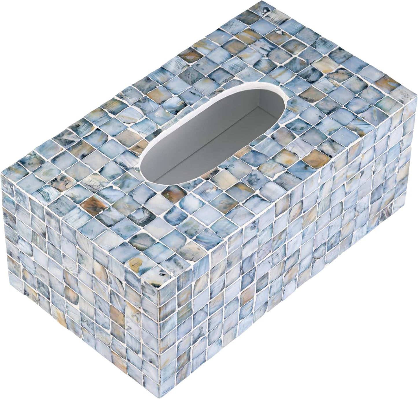 Rectangular Mother of Pearl Tissue Box Capiz Shell Handmade Rectangle Tissue Box / 10.2 x 5.9 / Blue