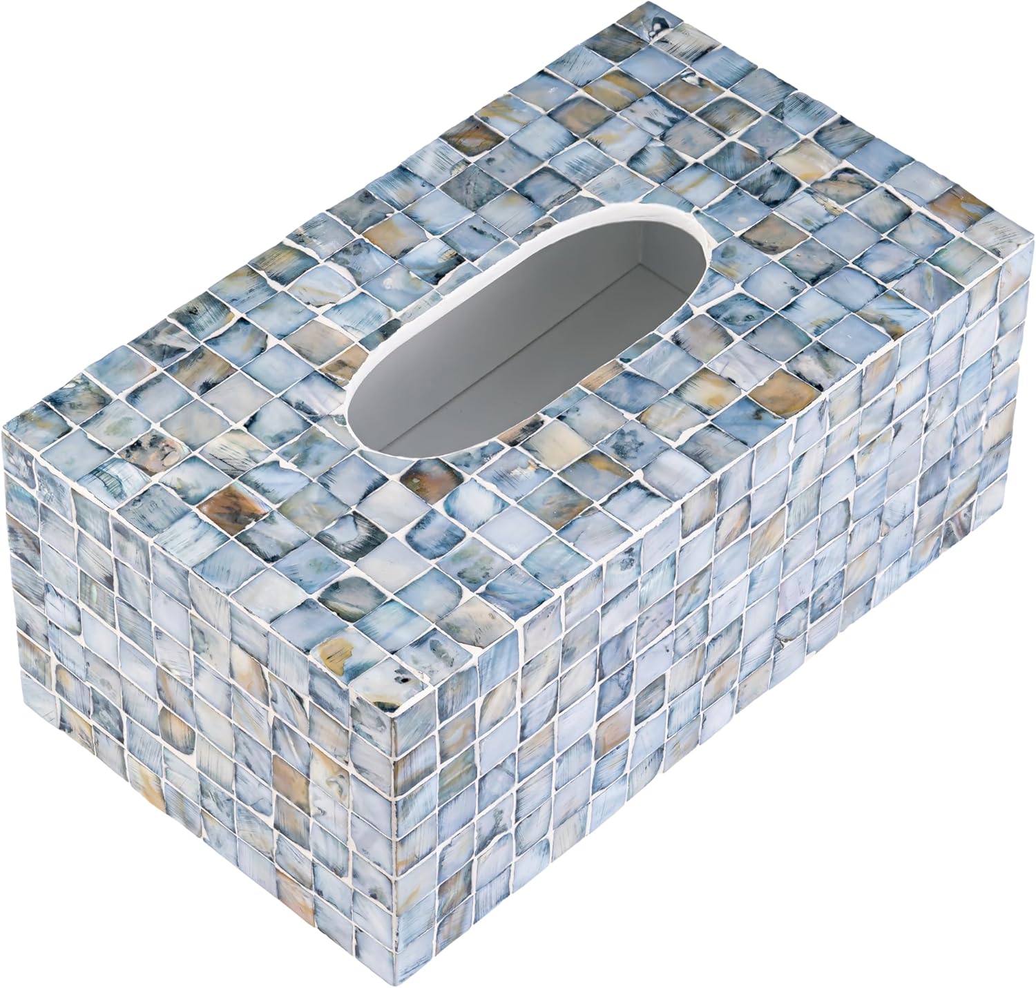 Rectangular Mother of Pearl Tissue Box Capiz Shell Handmade Rectangle Tissue Box / 10.2 x 5.9 / Blue