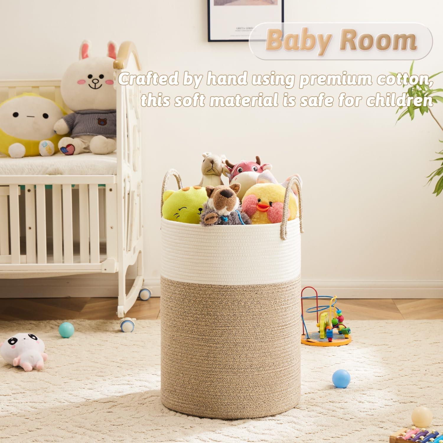 Laundry Basket / Woven Cotton Rope Laundry Hamper / Brown / 60L