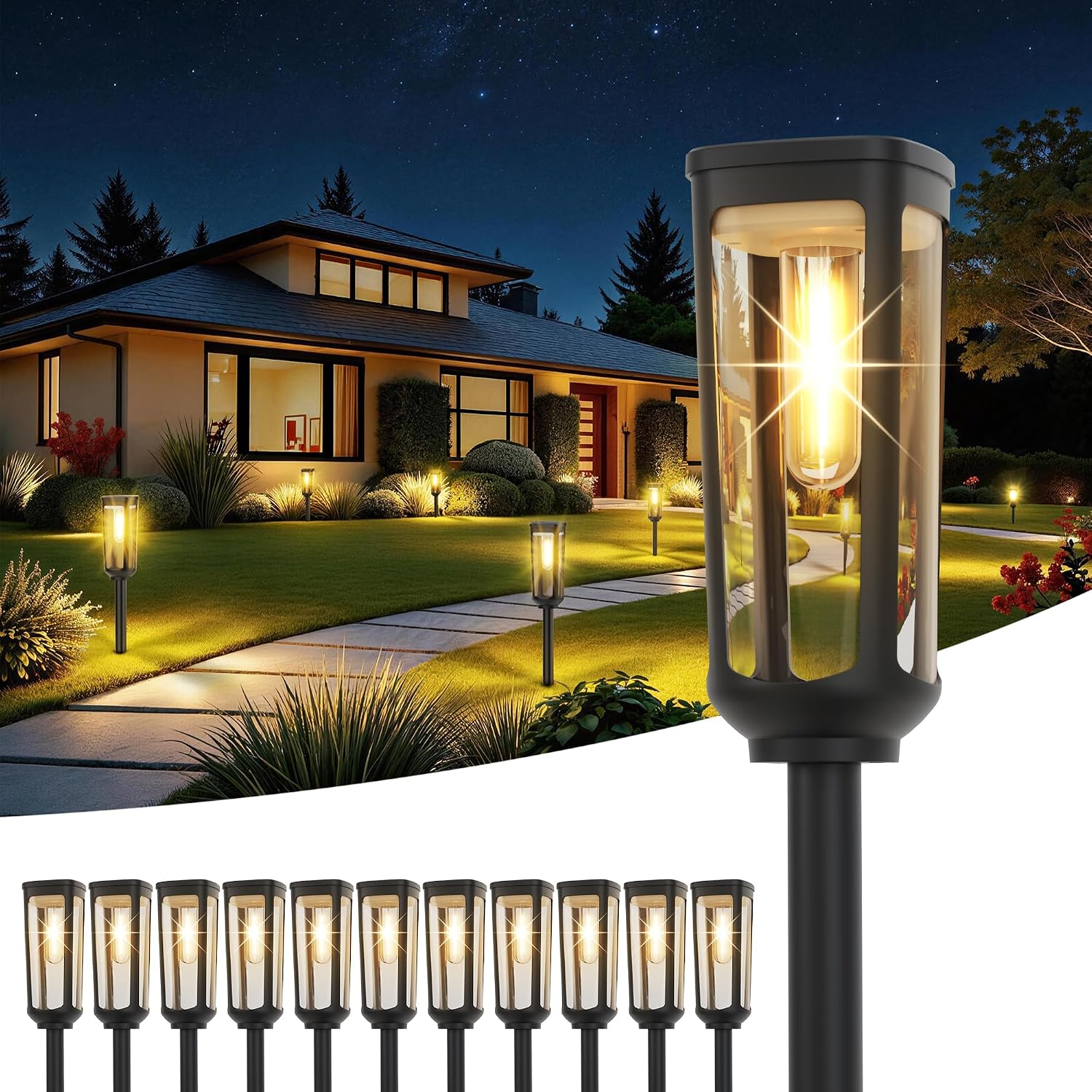 JEJOT Solar Pathway Lights Outdoor Waterproof, 12 Pack Solar Walkway Lights
