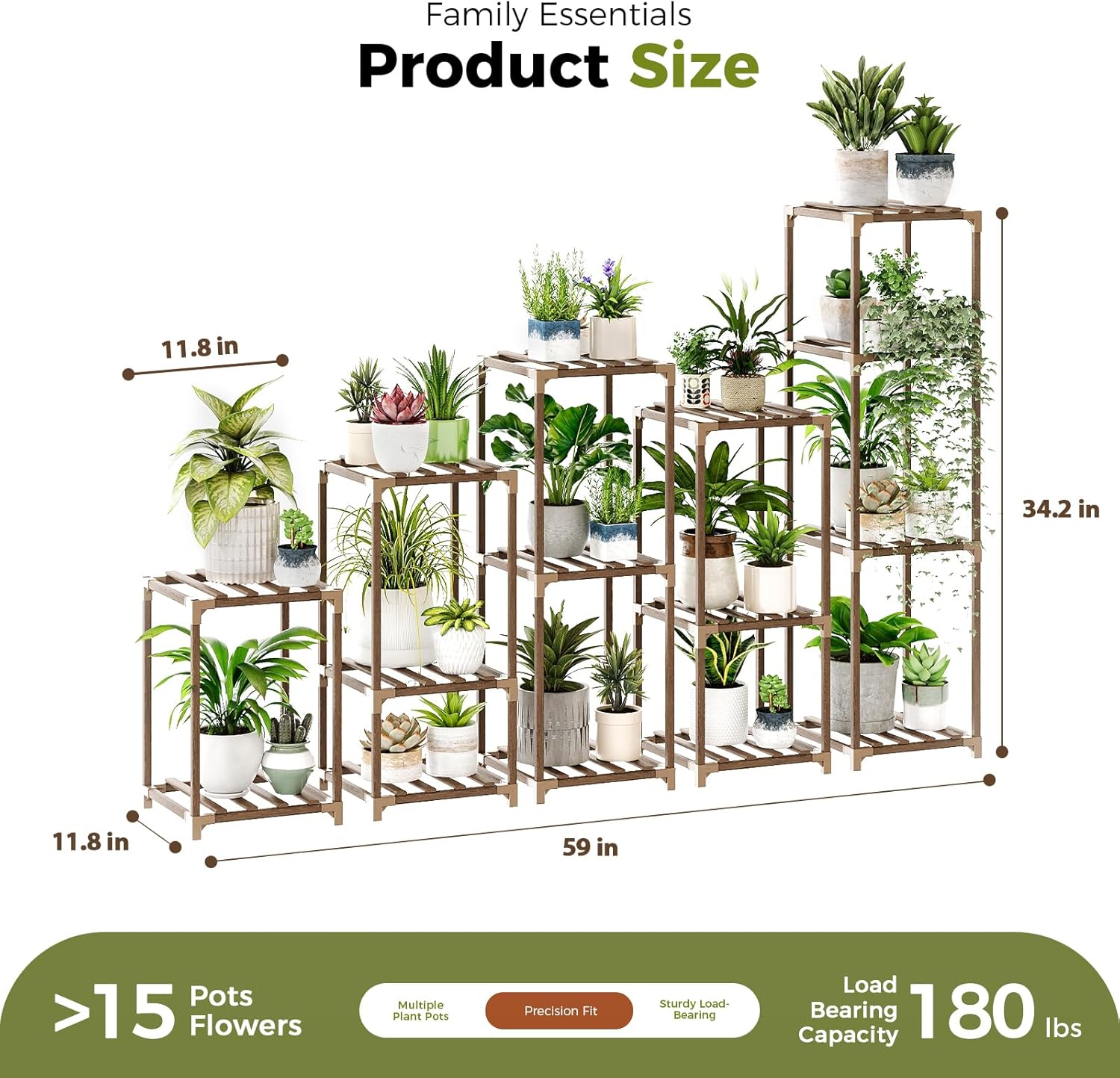 Bamworld Plant Stands Indoor 5 Sets Plant Shelves Outdoor | Wooden Plant Holder for Multiple Plants Flower Stands for