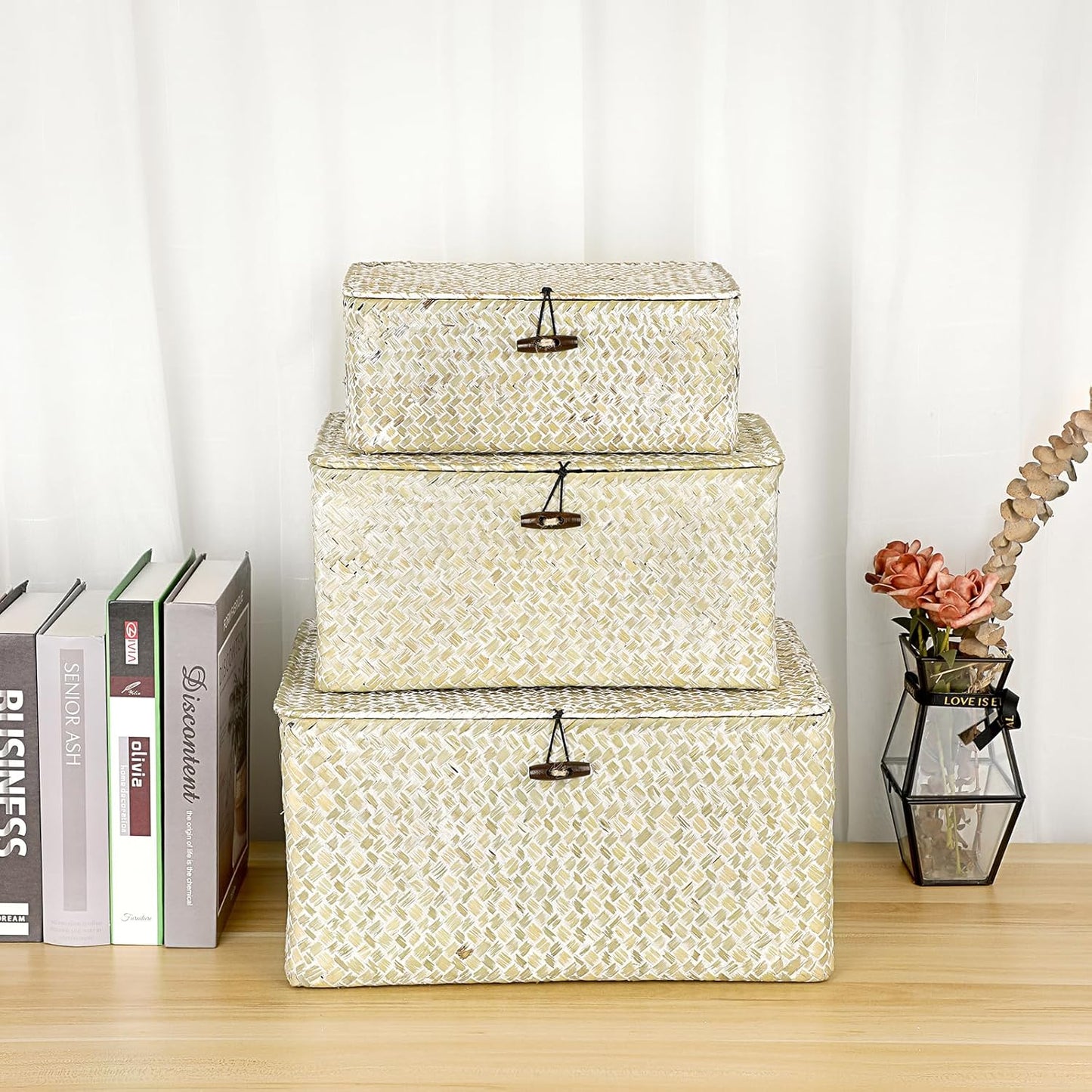 Seagrass Storage Basket Bins / Medium / Whitewash