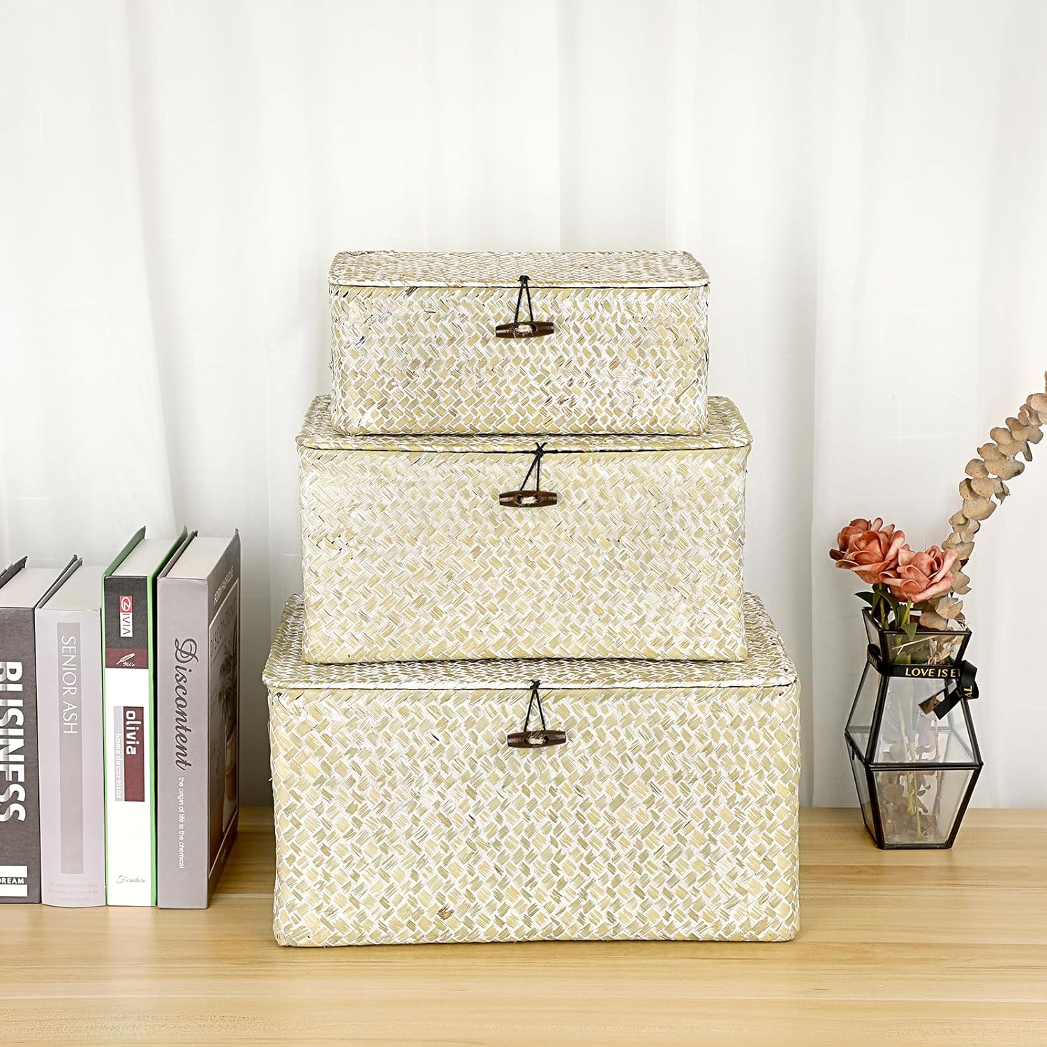 Seagrass Storage Basket Bins / Medium / Whitewash