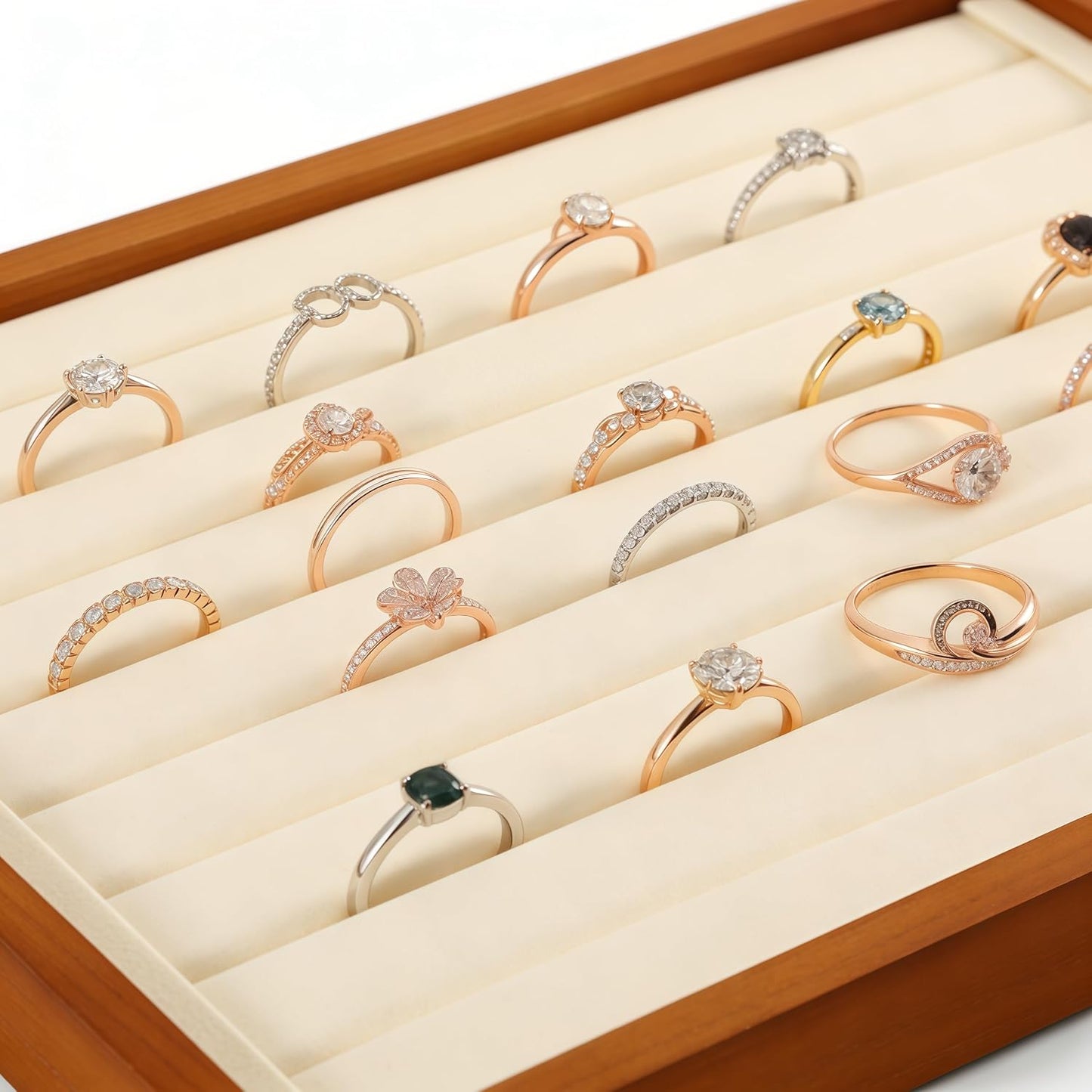 Solid Wood Ring Tray Display Stand Jewelry Drawer / Old Lace / Ring Tray-w 9.45" x H 1.18"x L 13.78