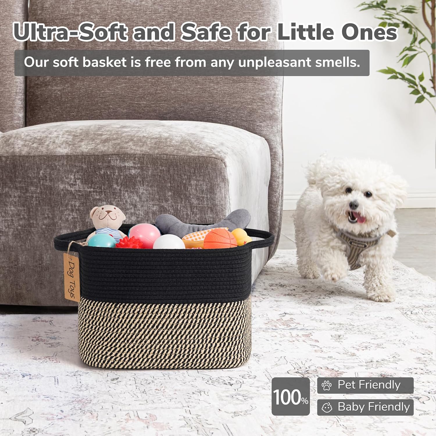 Woven Storage Basket / Black Jute / 13"L x 10"W x 9"H