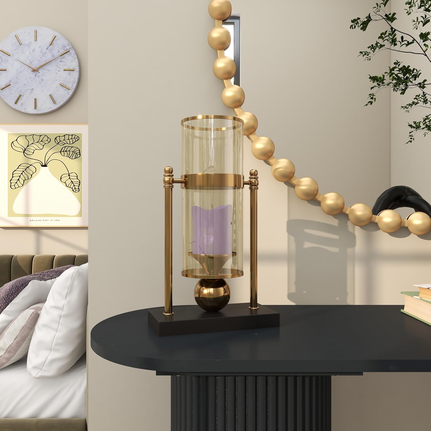 CosmoLiving by Cosmopolitan Metal Pillar Candle Holder with Metal Stand, 8" x 4" x 13", Gold