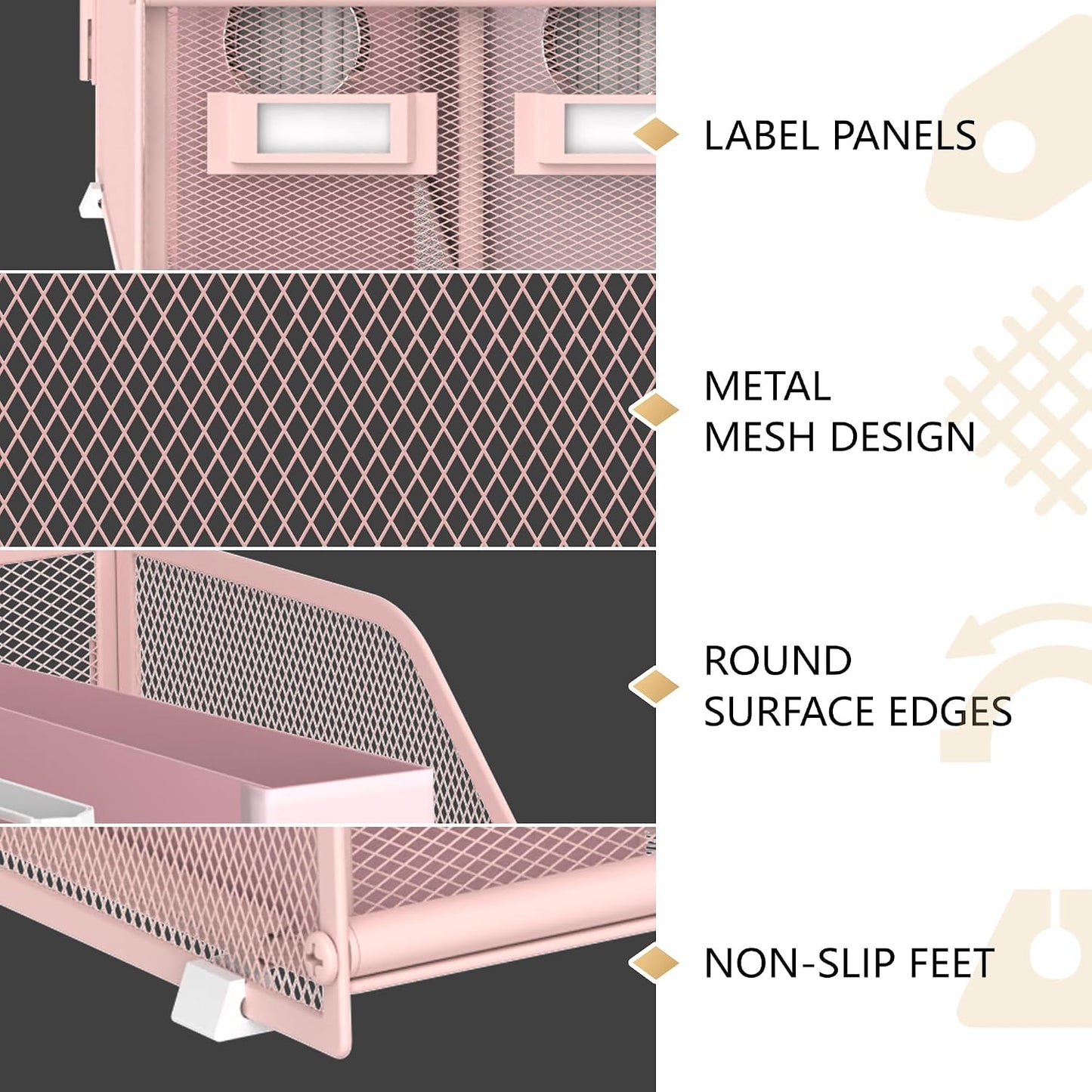 DALTACK 5-Slot Magazine File Holder, Metal Binder Holder, Pink | Iron Mesh Construction, Labeled Sections for Easy