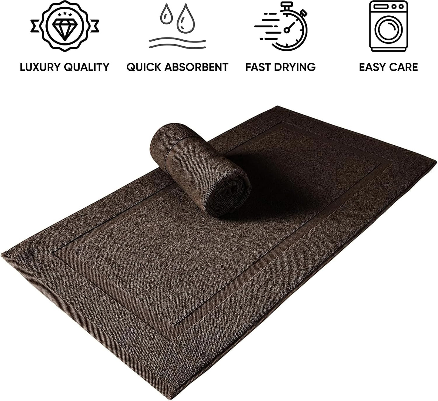 SALBAKOS 2-Piece 100% Turkish Cotton Bath Mat Towel, 20x34 inch, Chocolate | Bathroom Floor Towels, Thick Soft Most