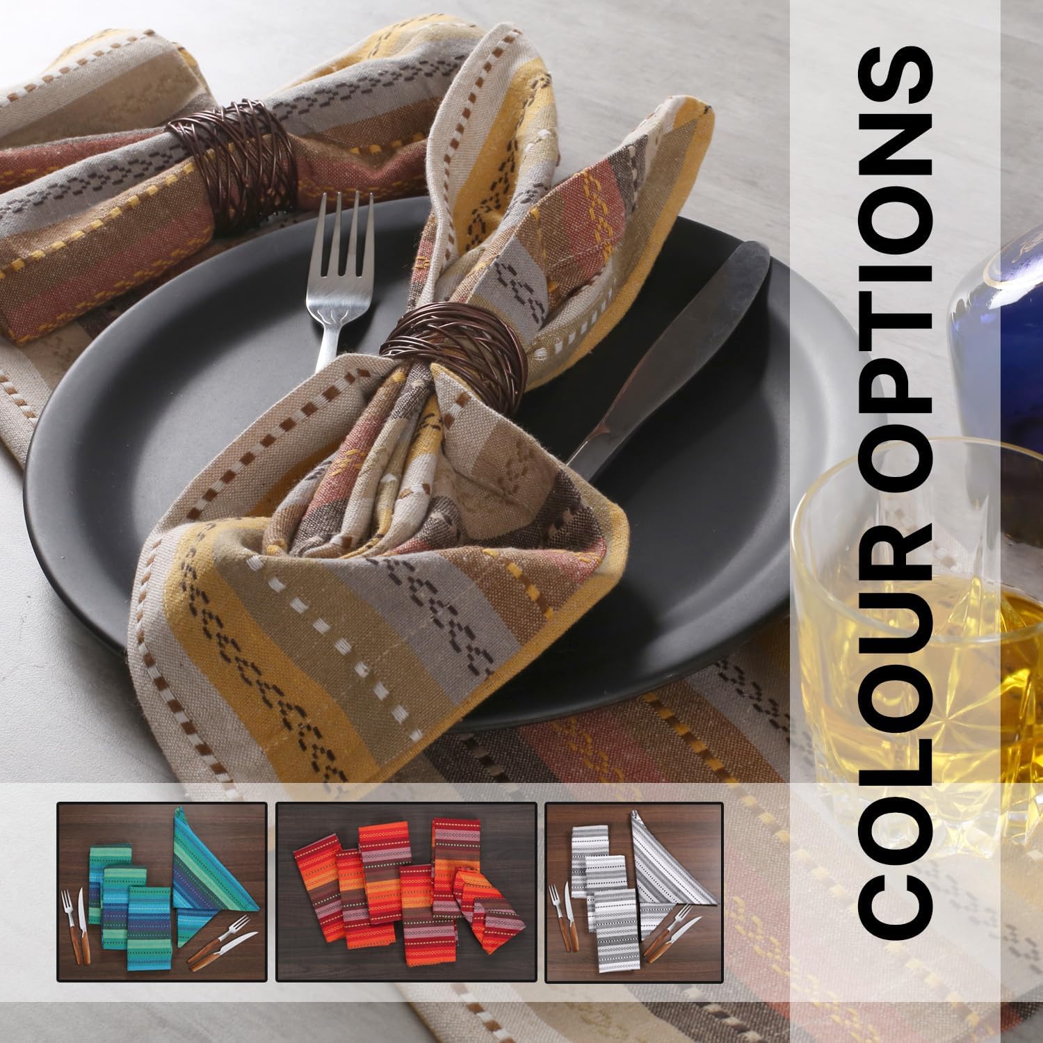 LFH Home Cotton Rich Cloth Salsa Napkin Set of 12 Washable Soft Durable Striped Napkins for Dining Wedding Daily Use
