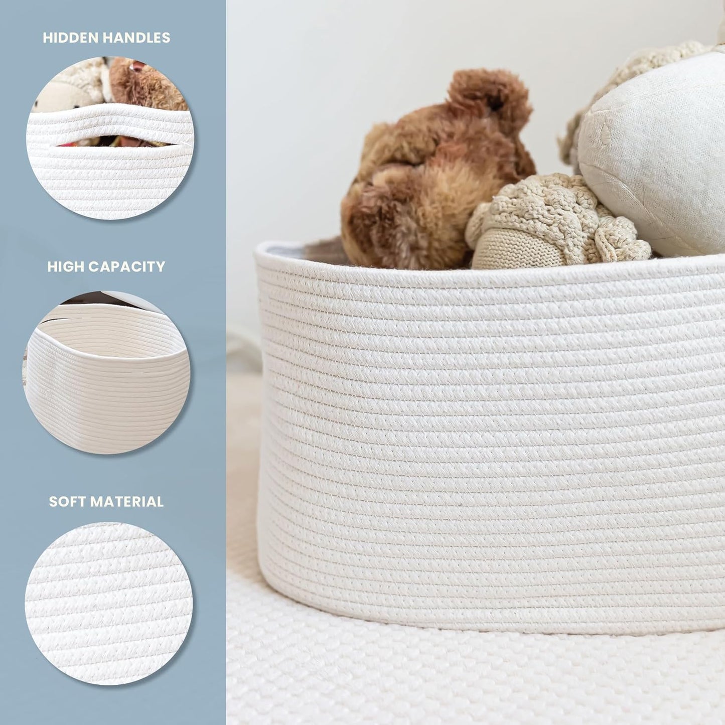 Woven Storage Baskets for Organizing / Full Off-white / 15 x 10 x 9 / Set of 3