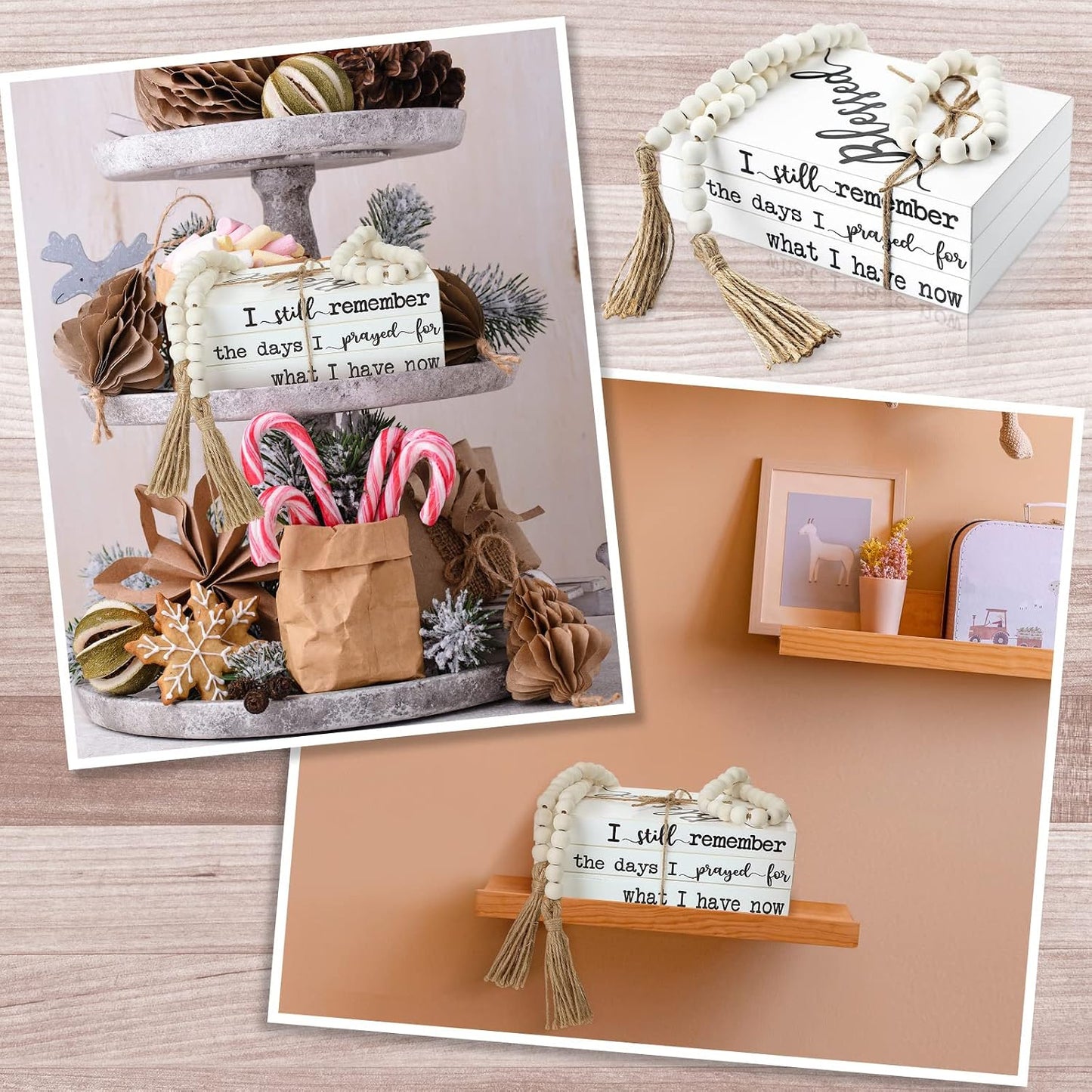 Wooden Book Stack Decor / Books / Set of 4