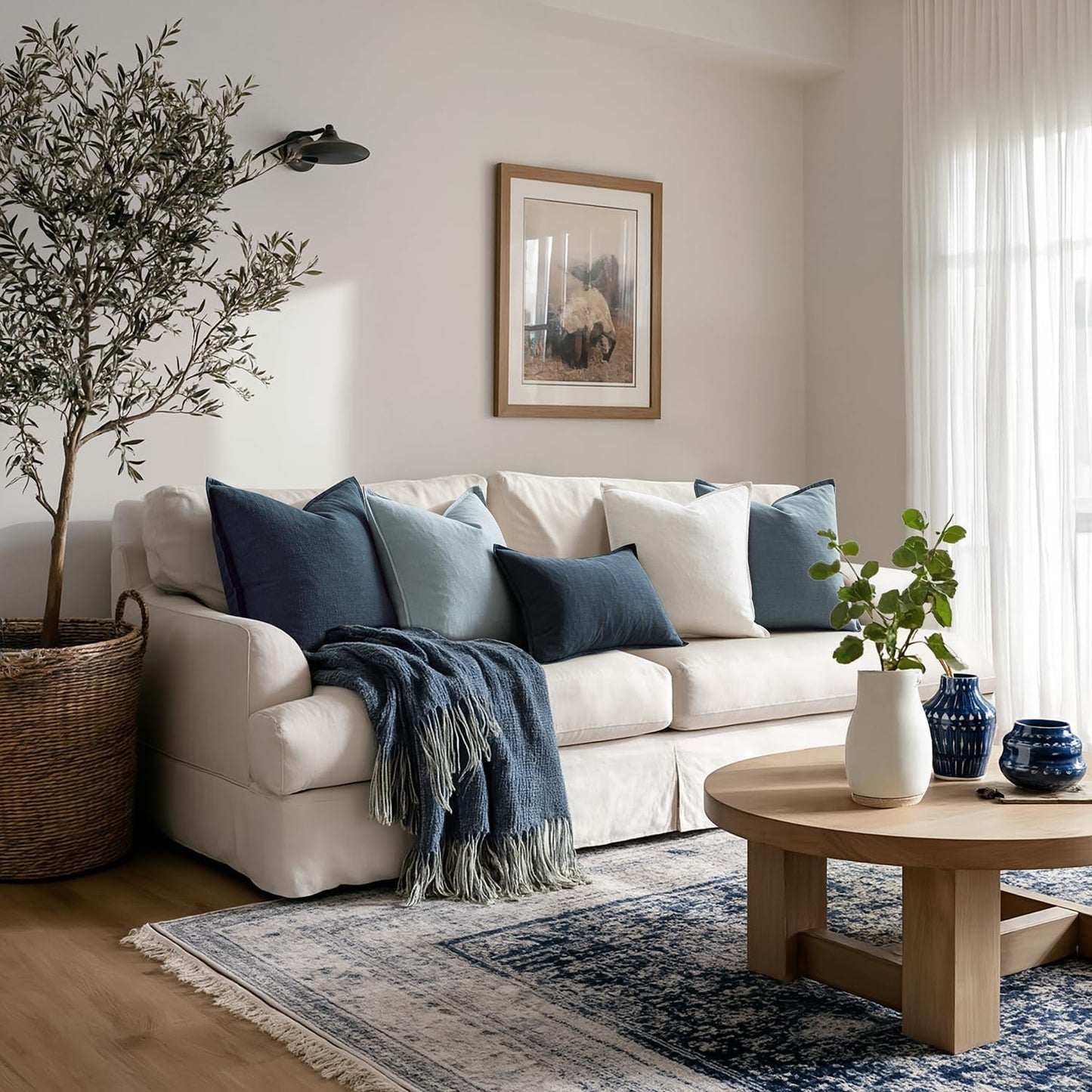 Pillow Covers Decorative Natural Solid Throw Pillow Covers Soft Accent / 18 x 18 / Blue / Set of 4