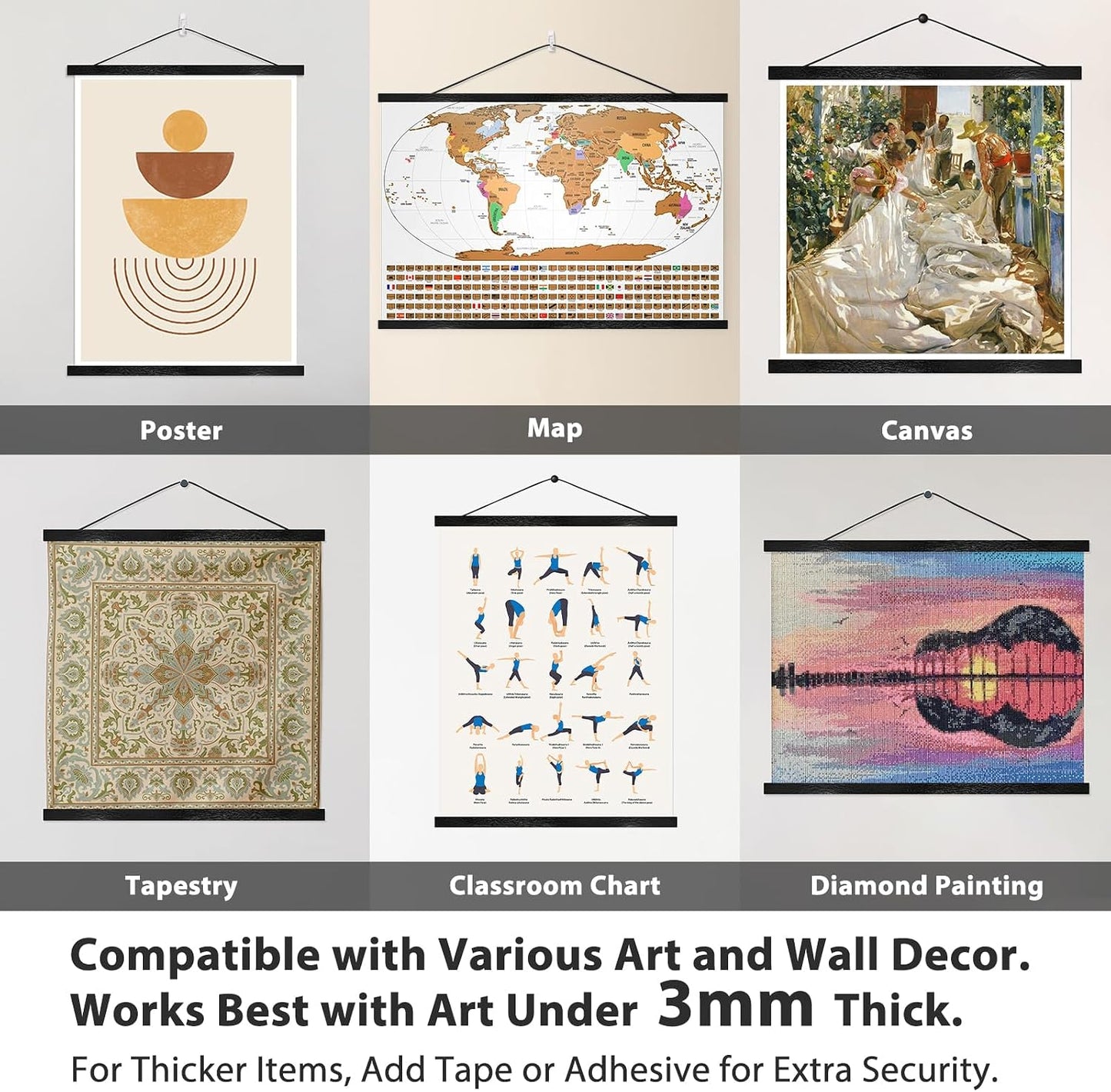 Magnetic Poster Hanger Frame, 24 Inch, Black Finish, Fits 24x30 24x32 24x36 Prints, N52 Magnets, Easy-Swap Wall Display