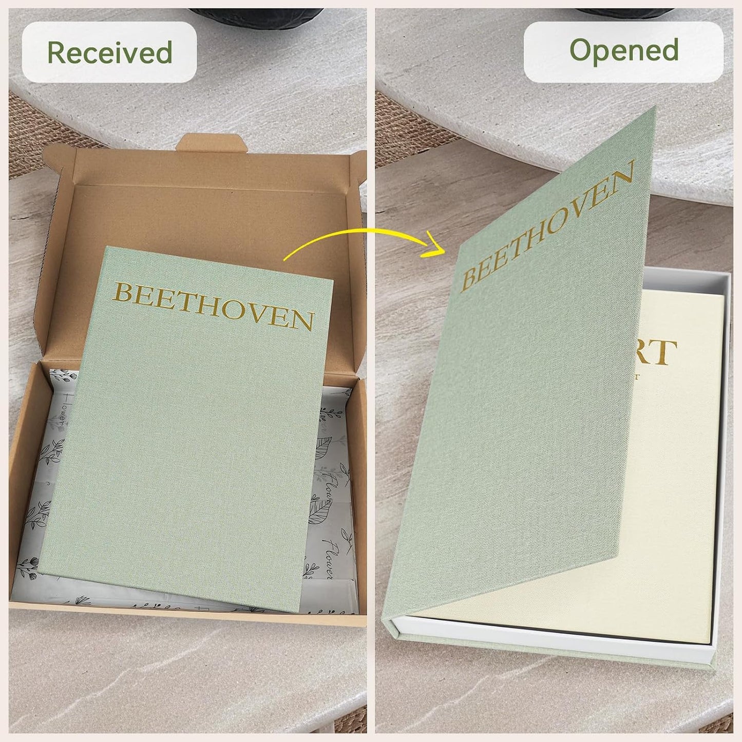 Minimalist Linen Hardcover Faux/Fake Books / Sage-beige / Musician / Set of 2
