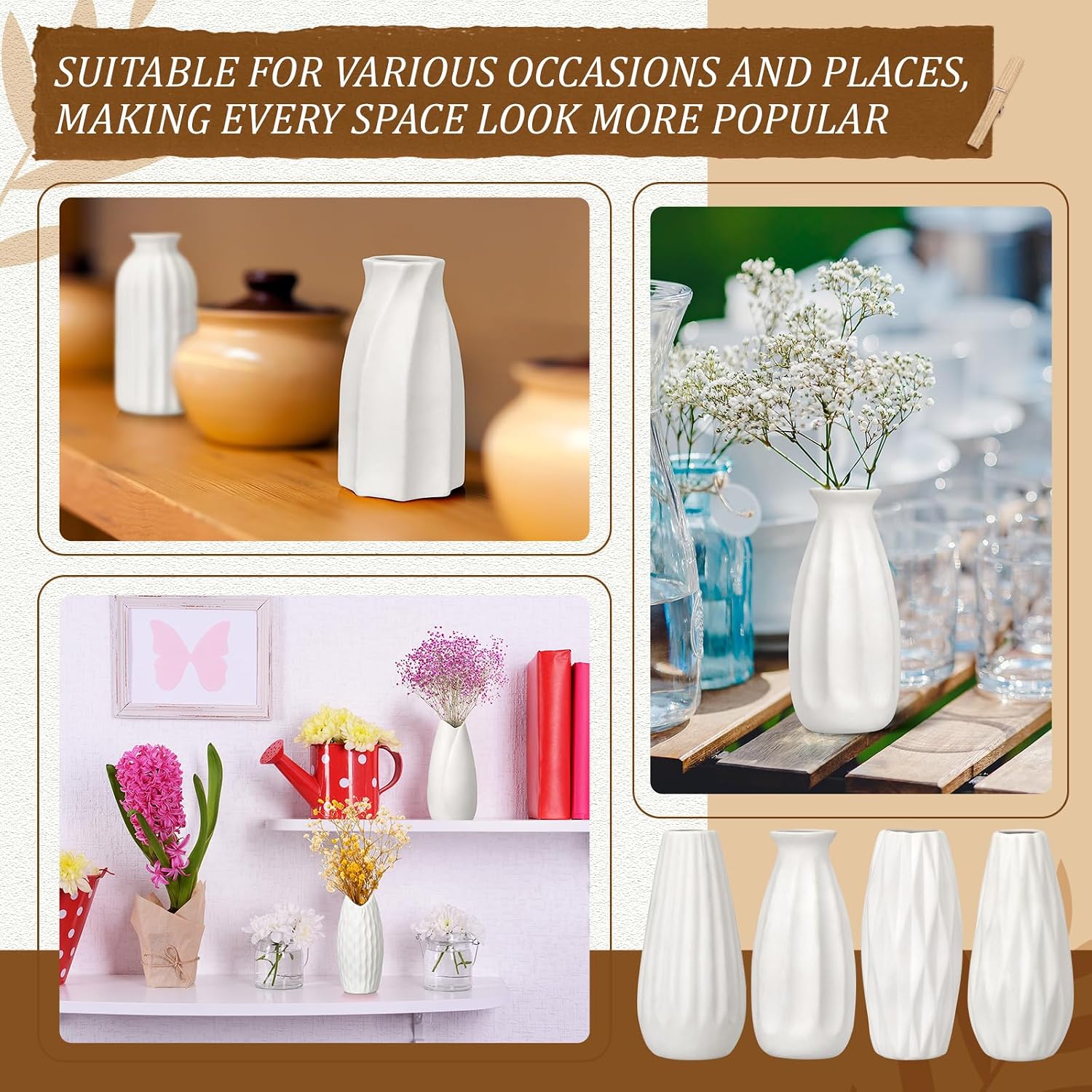 5'' Ceramic Bud Vase Bulk Boho Rustic Small Flower Vase / White / Set of 24