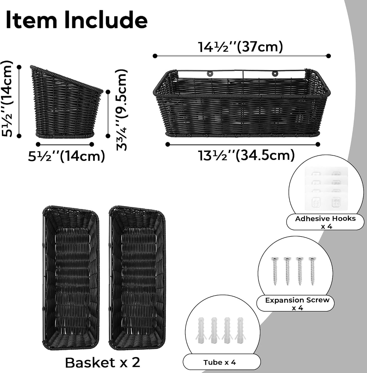 Wicker Hanging Basket / Black / Set of 2