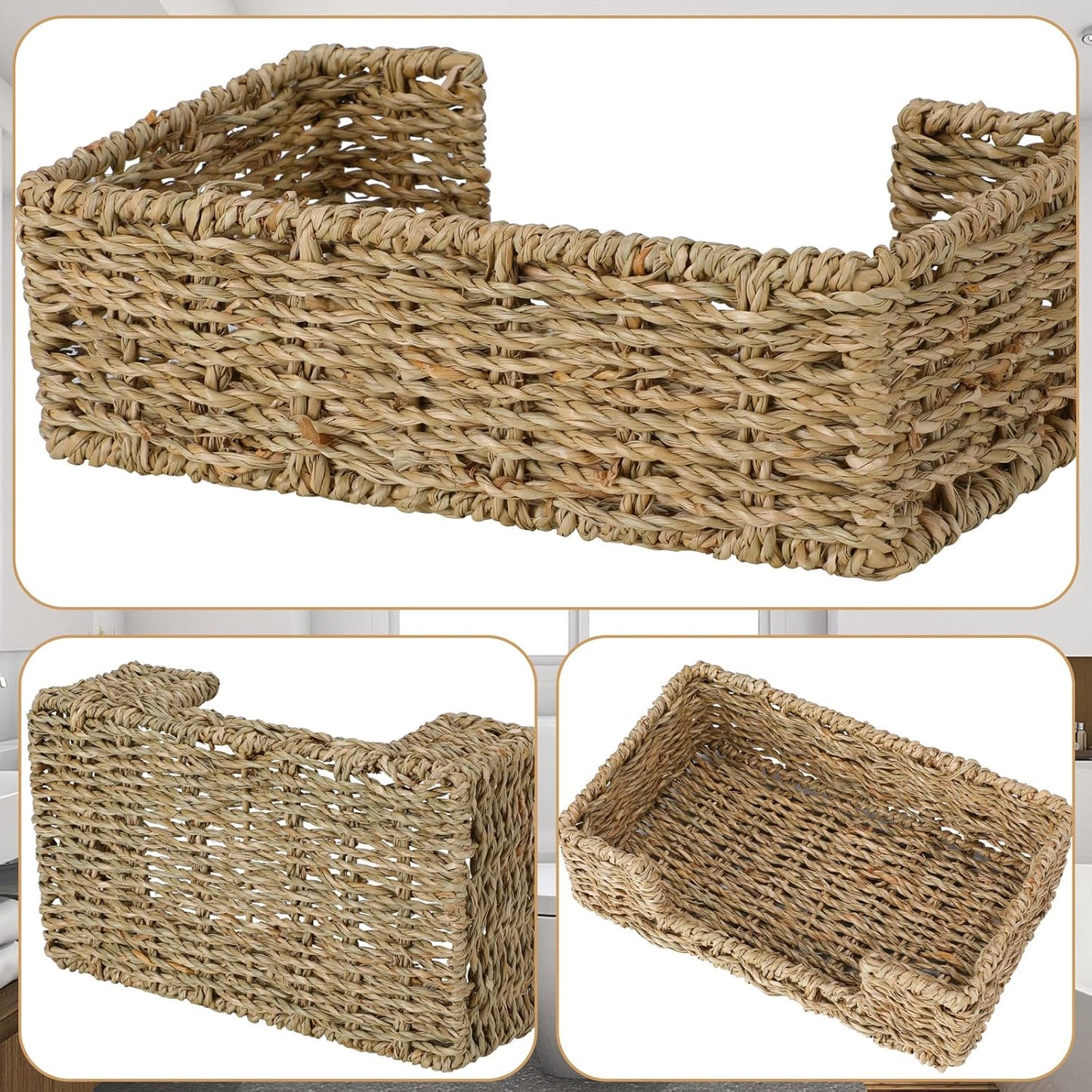 Bathroom Disposable Guest Towel Napkin Holder Long Woven Rattan / Seagrass / L9.4" x W5.5" x H2.8