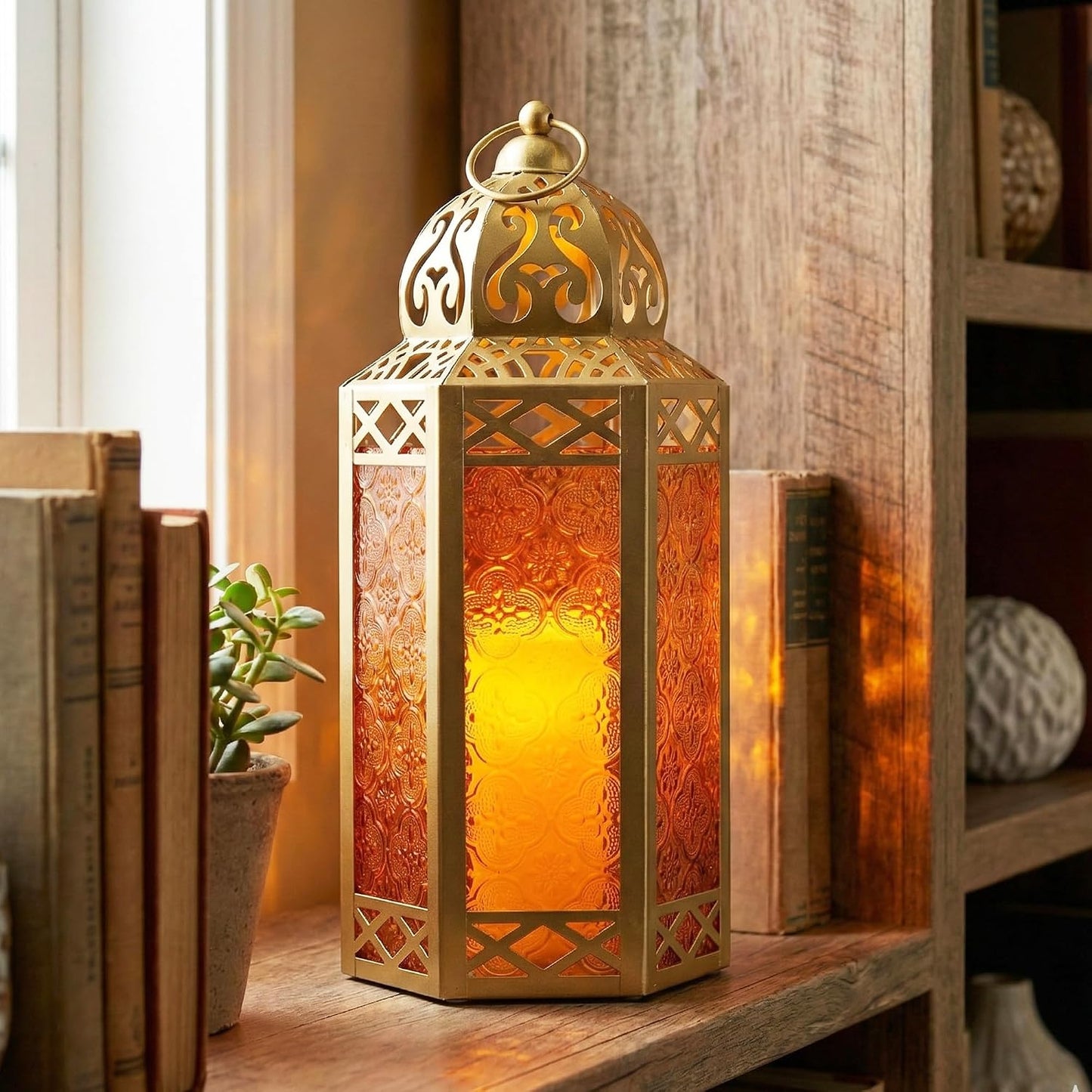 VELA LANTERNS 6-Pack Gold Metal Moroccan Decorative Candle Lantern Holder for Hanging or Table Centerpieces, Exotic