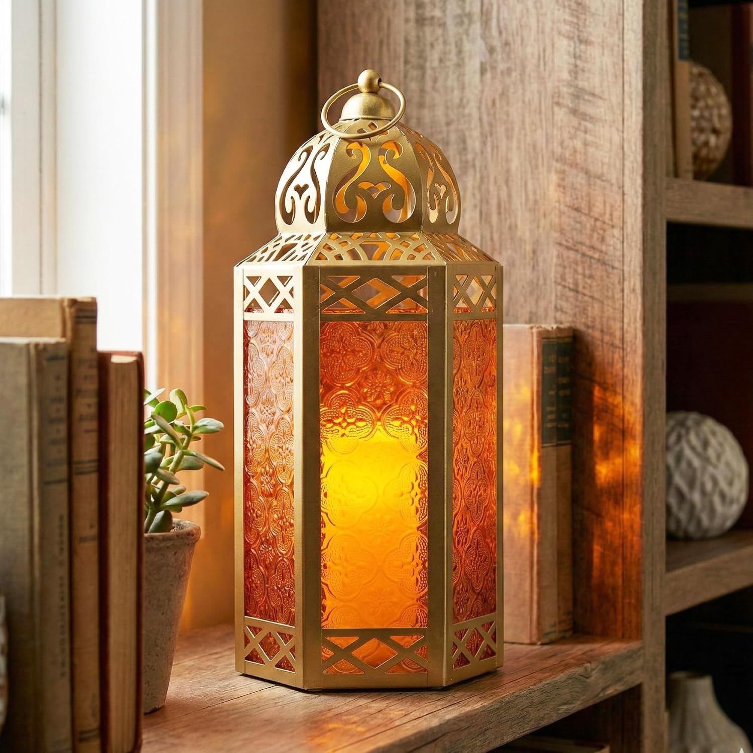 VELA LANTERNS 6-Pack Gold Metal Moroccan Decorative Candle Lantern Holder for Hanging or Table Centerpieces, Exotic