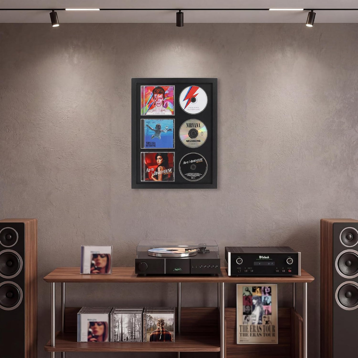 Signed CD Music Display Frame for Wall Mounting | wall cd holder Holds 3 CD/DVD Jewel Cases with Real Glass and Black